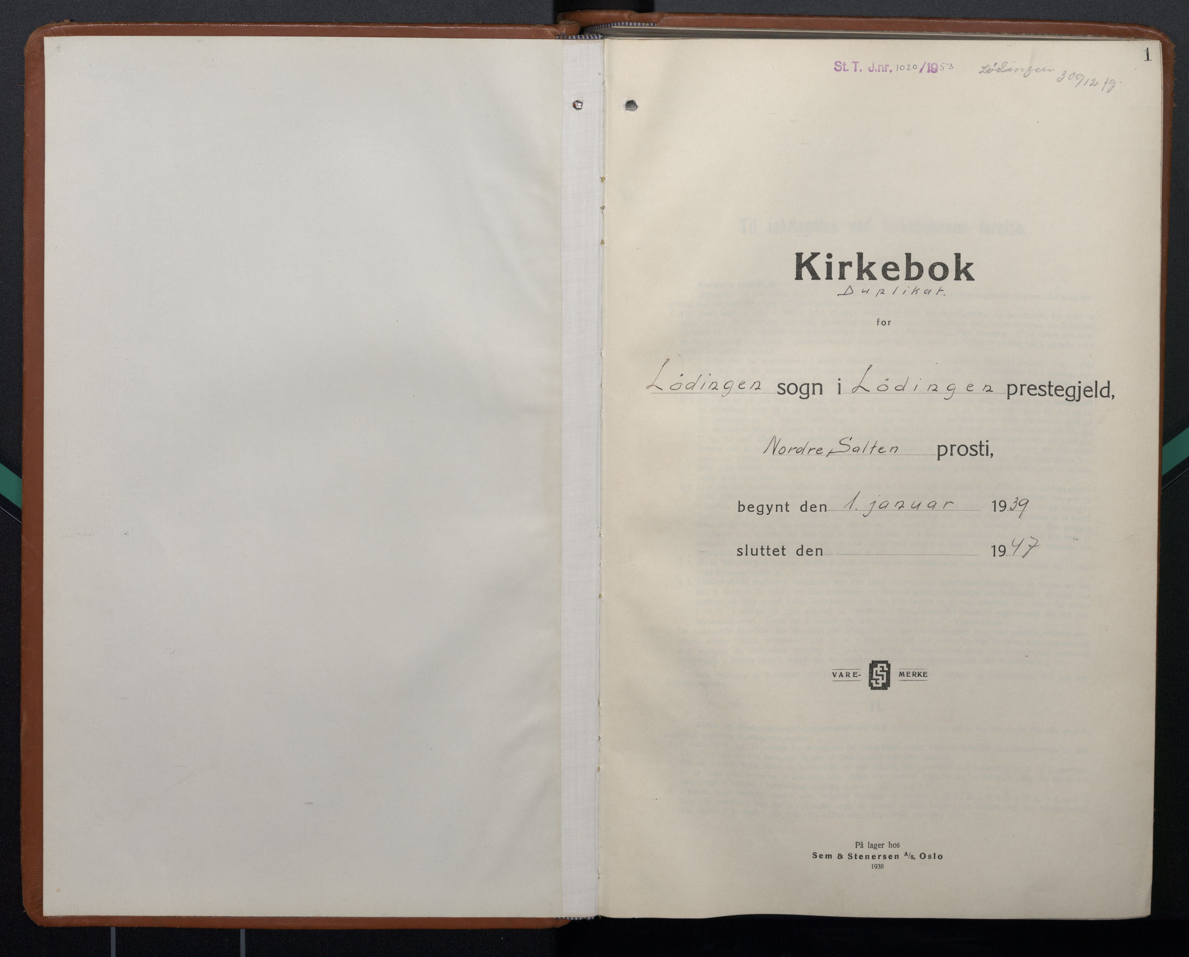 Ministerialprotokoller, klokkerbøker og fødselsregistre - Nordland, SAT/A-1459/872/L1051: Klokkerbok nr. 872C07, 1939-1947, s. 1