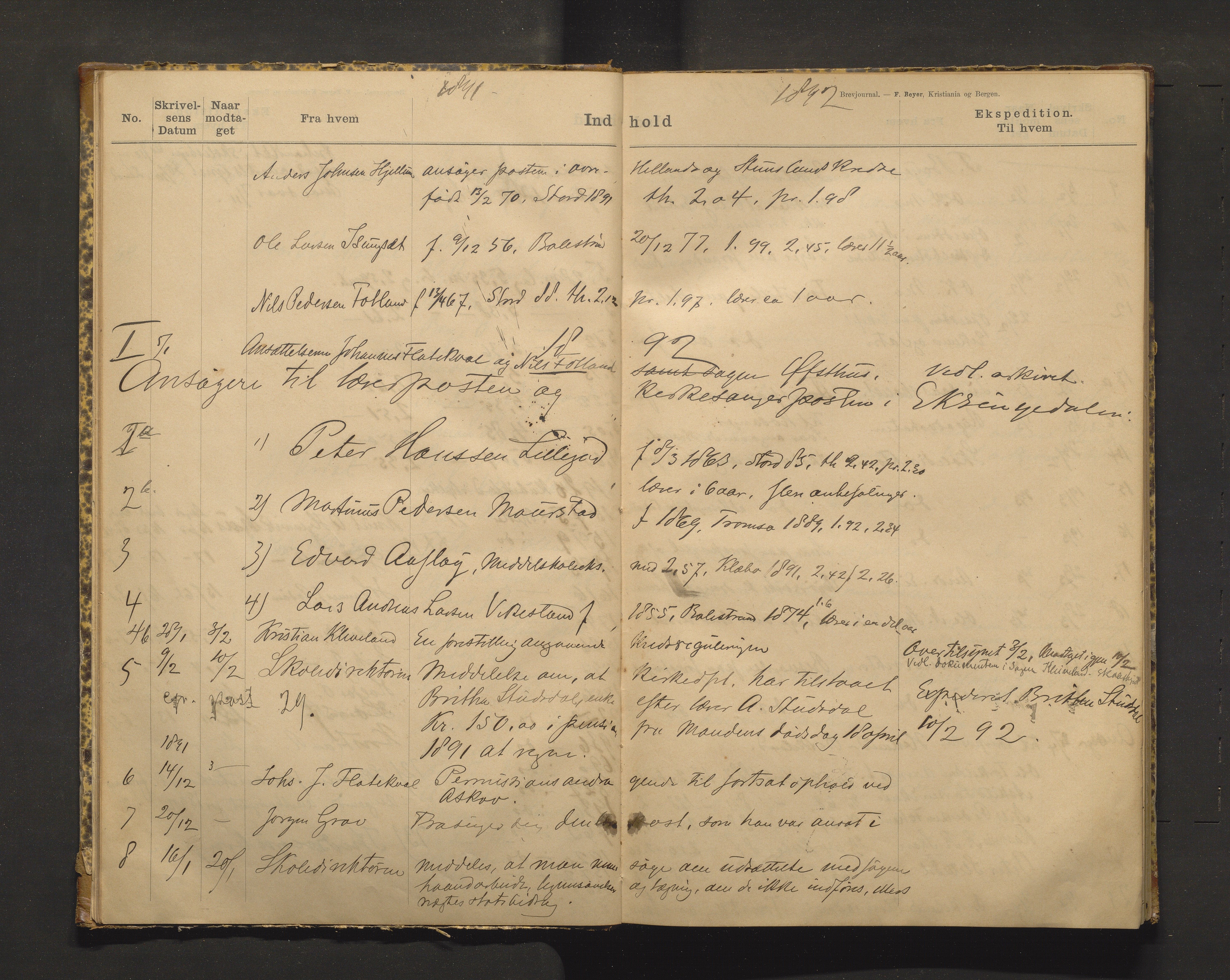 Hosanger kommune. Skulestyret, IKAH/1253a-211/C/Ca/L0001: Postjournal for Hosanger skulestyre, 1890-1919