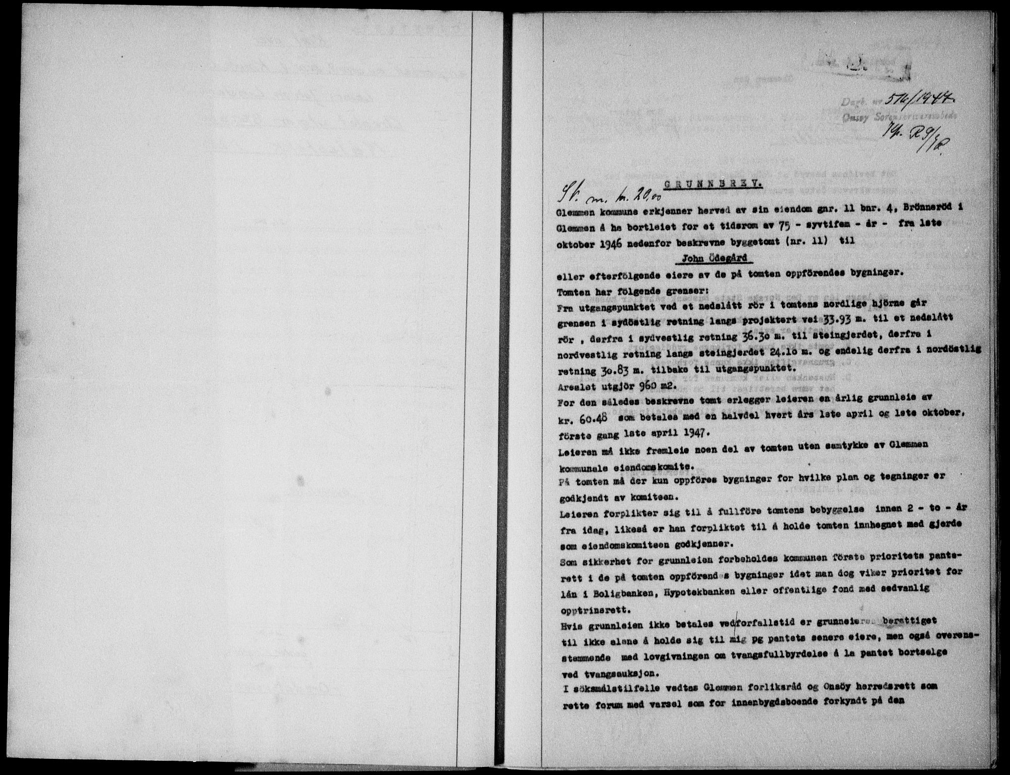 Onsøy sorenskriveri, SAO/A-10474/G/Ga/Gab/L0019a: Pantebok nr. II A-19, 1947-1947, Dagboknr: 516/1947