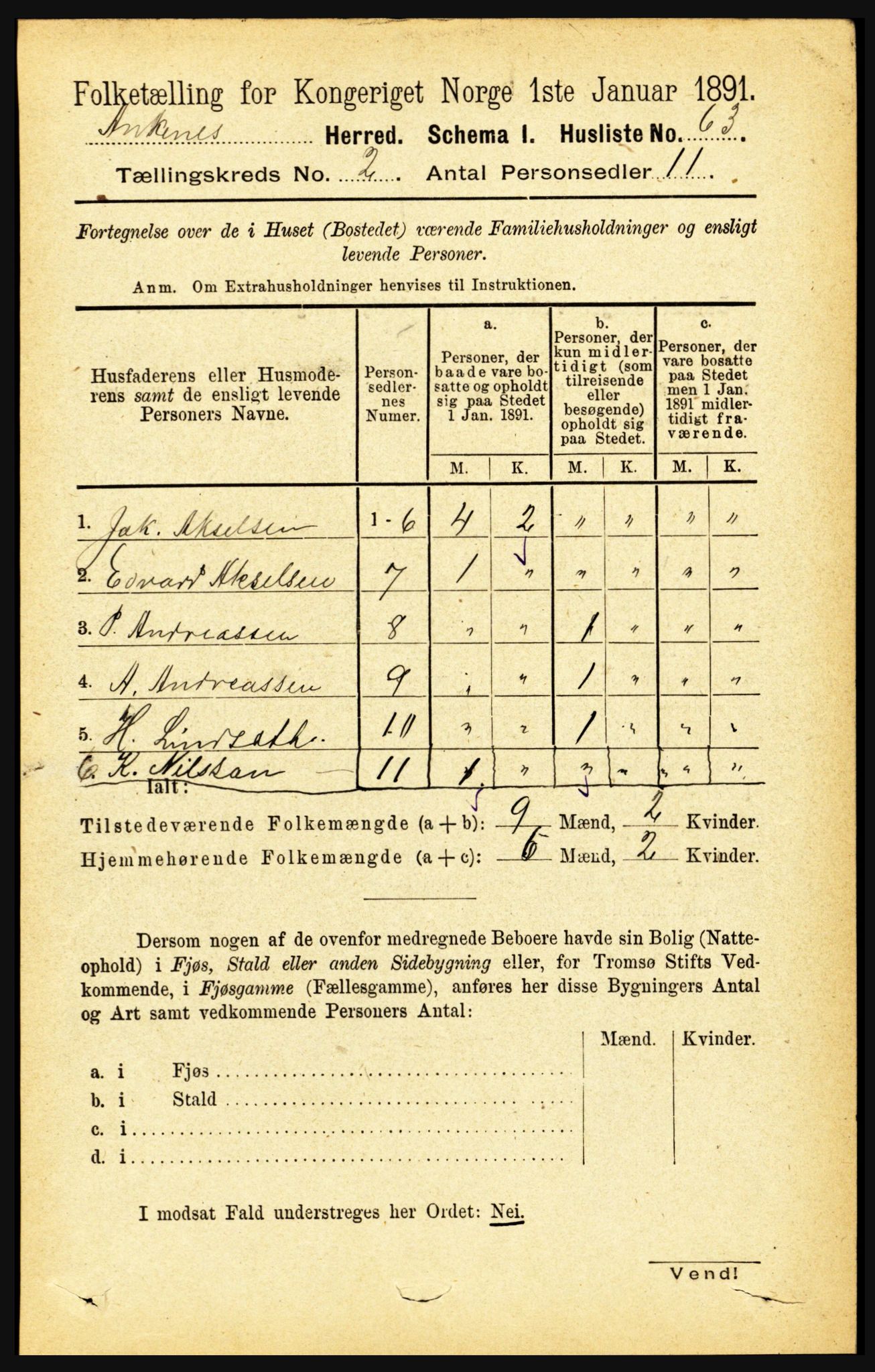 RA, Folketelling 1891 for 1855 Ankenes herred, 1891, s. 835