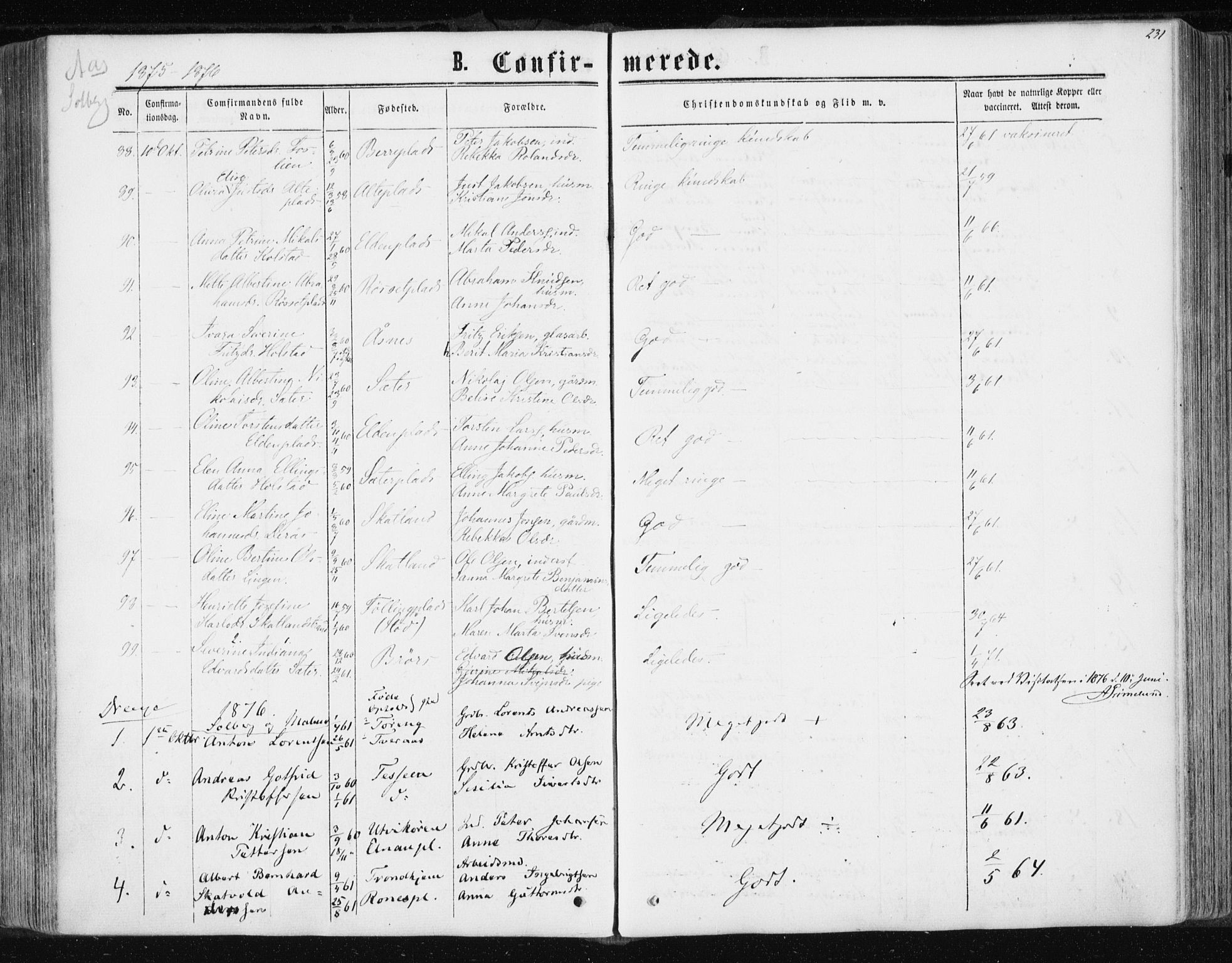 Ministerialprotokoller, klokkerbøker og fødselsregistre - Nord-Trøndelag, AV/SAT-A-1458/741/L0394: Ministerialbok nr. 741A08, 1864-1877, s. 231