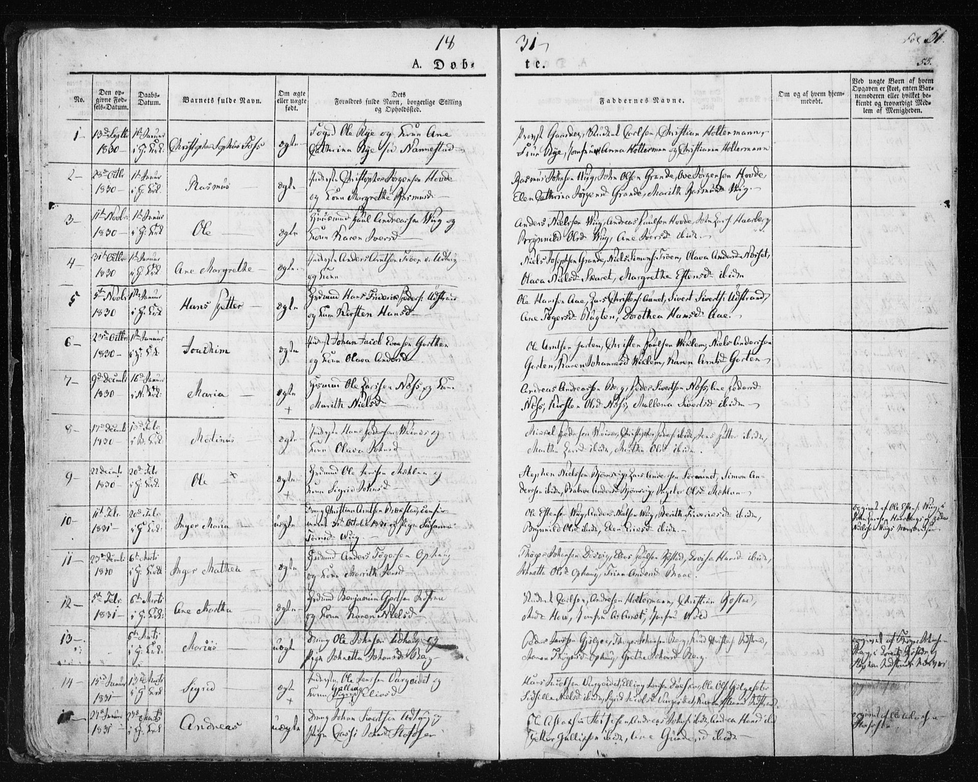 Ministerialprotokoller, klokkerbøker og fødselsregistre - Sør-Trøndelag, SAT/A-1456/659/L0735: Ministerialbok nr. 659A05, 1826-1841, s. 51