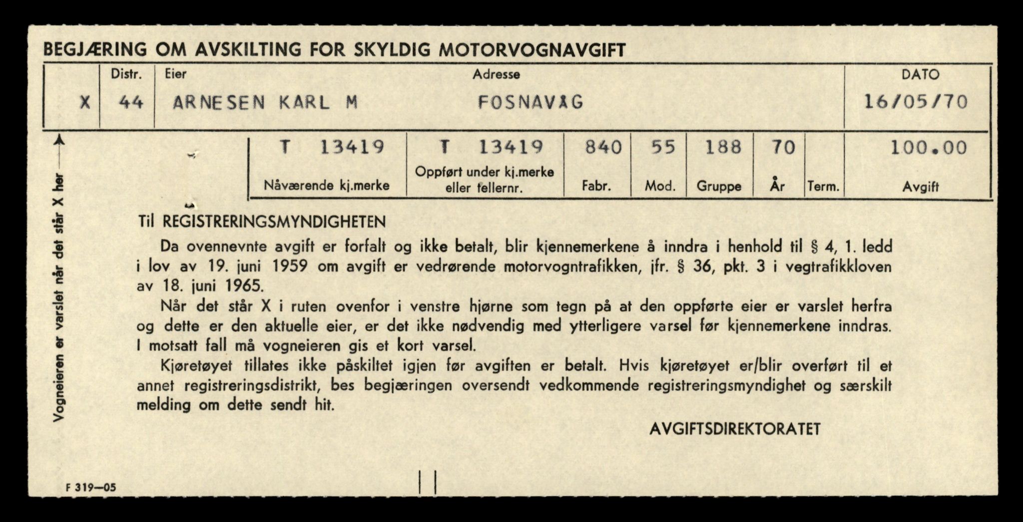 Møre og Romsdal vegkontor - Ålesund trafikkstasjon, AV/SAT-A-4099/F/Fe/L0039: Registreringskort for kjøretøy T 13361 - T 13530, 1927-1998, s. 1001