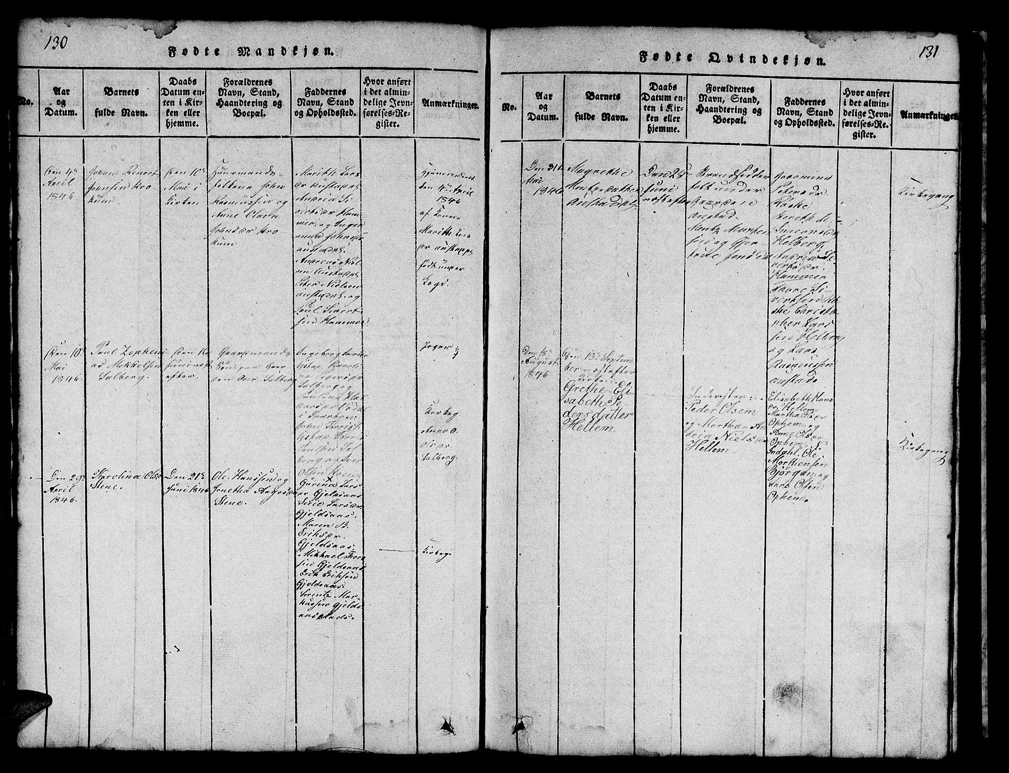 Ministerialprotokoller, klokkerbøker og fødselsregistre - Nord-Trøndelag, AV/SAT-A-1458/731/L0310: Klokkerbok nr. 731C01, 1816-1874, s. 130-131