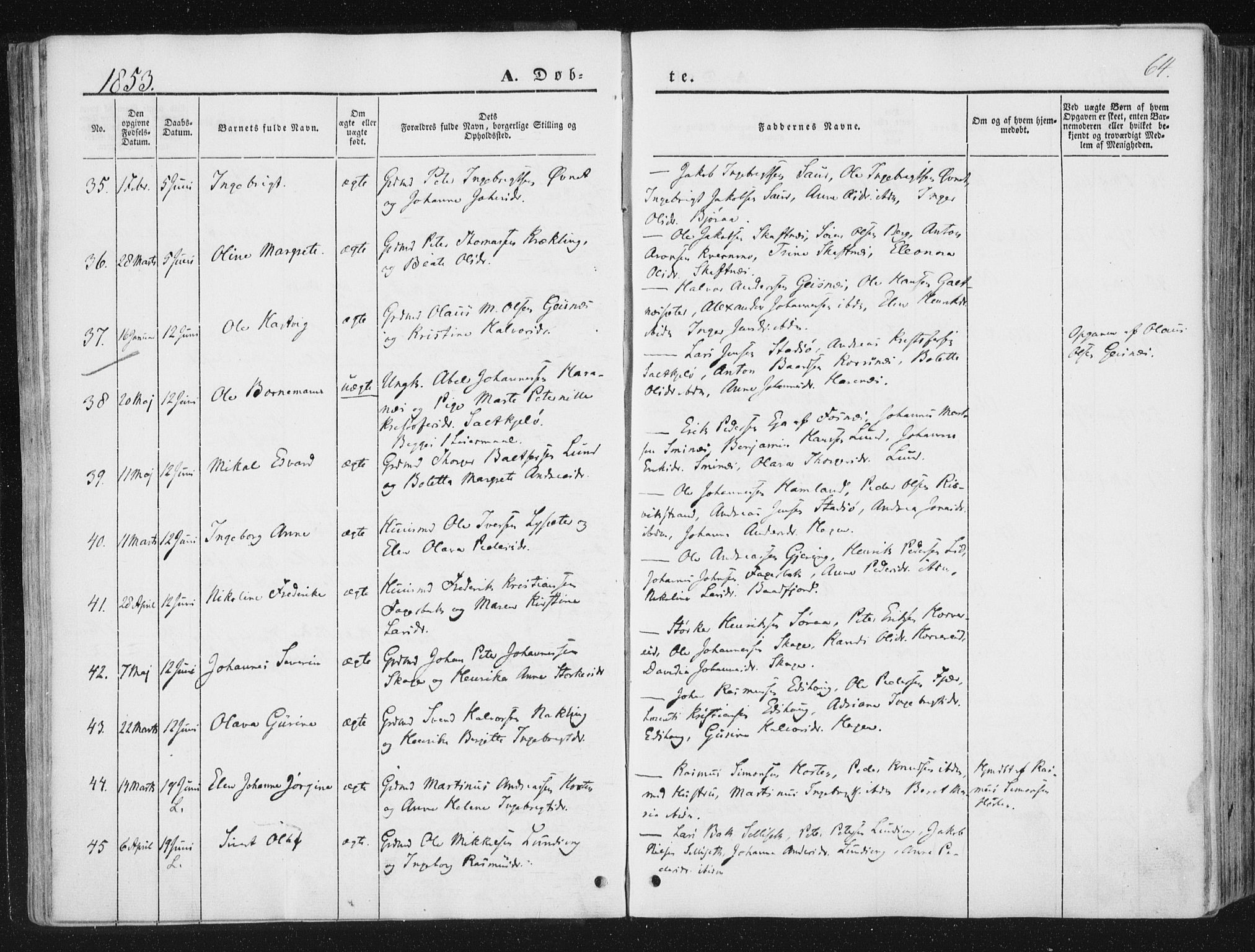 Ministerialprotokoller, klokkerbøker og fødselsregistre - Nord-Trøndelag, SAT/A-1458/780/L0640: Ministerialbok nr. 780A05, 1845-1856, s. 64