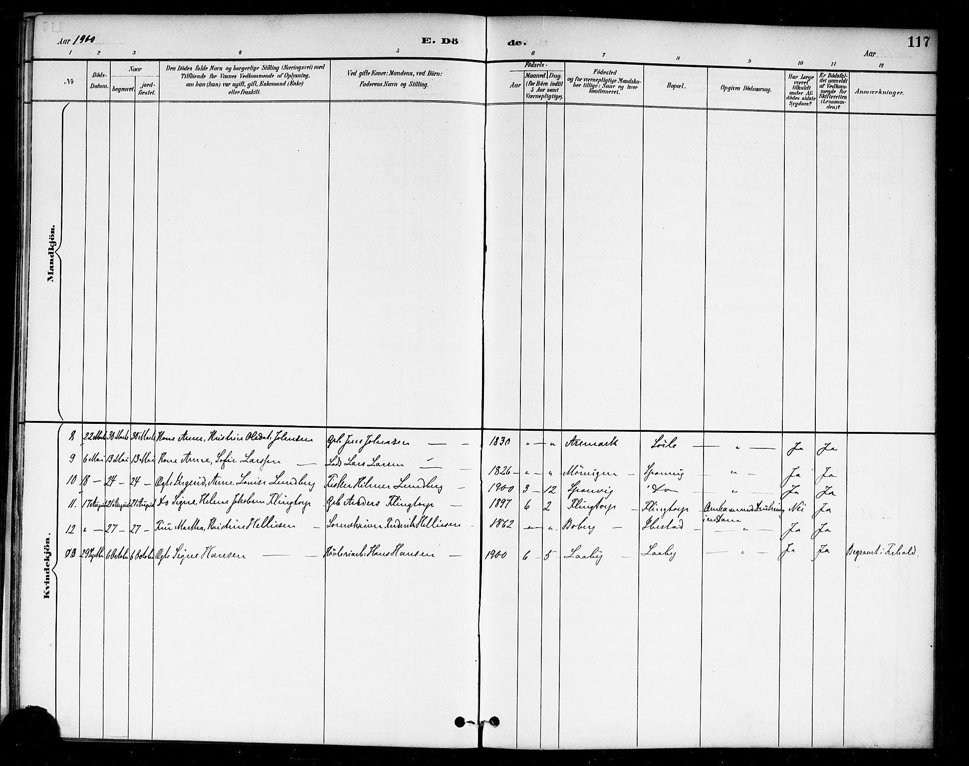 Berg prestekontor Kirkebøker, AV/SAO-A-10902/F/Fa/L0007: Ministerialbok nr. I 7, 1888-1902, s. 117
