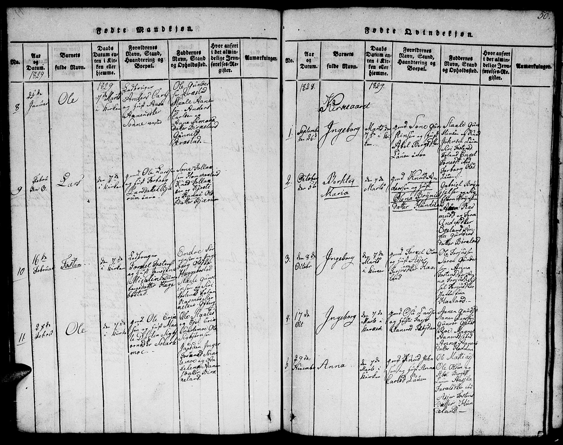 Hægebostad sokneprestkontor, AV/SAK-1111-0024/F/Fb/Fba/L0001: Klokkerbok nr. B 1, 1815-1844, s. 50