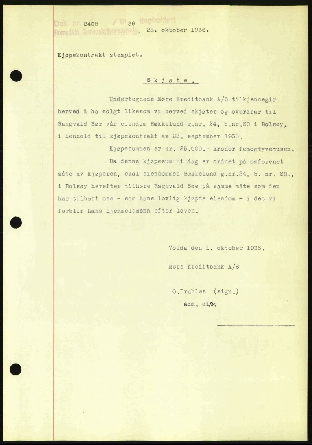 Romsdal sorenskriveri, SAT/A-4149/1/2/2C: Pantebok nr. A2, 1936-1937, Dagboknr: 2405/1936