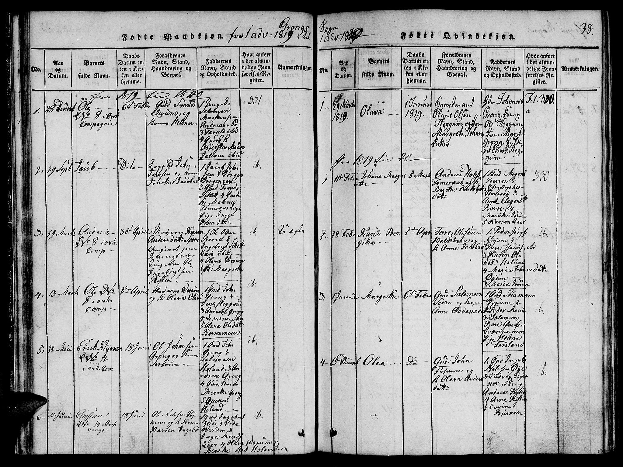 Ministerialprotokoller, klokkerbøker og fødselsregistre - Nord-Trøndelag, SAT/A-1458/764/L0546: Ministerialbok nr. 764A06 /2, 1817-1822, s. 38