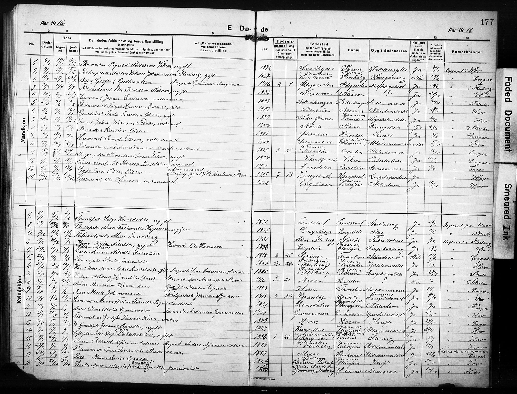 Søndre Land prestekontor, AV/SAH-PREST-122/L/L0007: Klokkerbok nr. 7, 1915-1932, s. 177