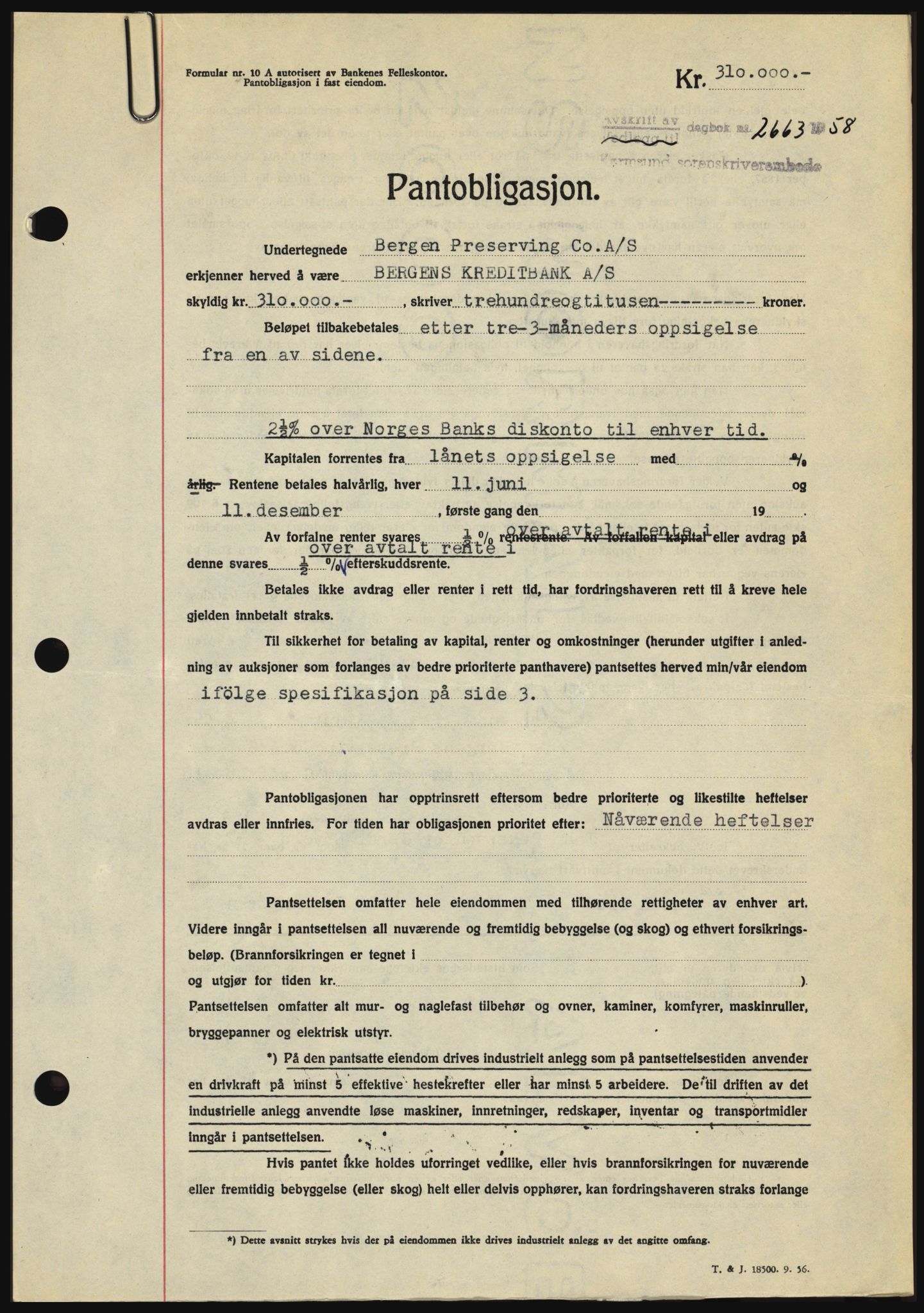 Karmsund sorenskriveri, AV/SAST-A-100311/01/II/IIBBE/L0041: Pantebok nr. B 87, 1958-1958, Dagboknr: 2663/1958