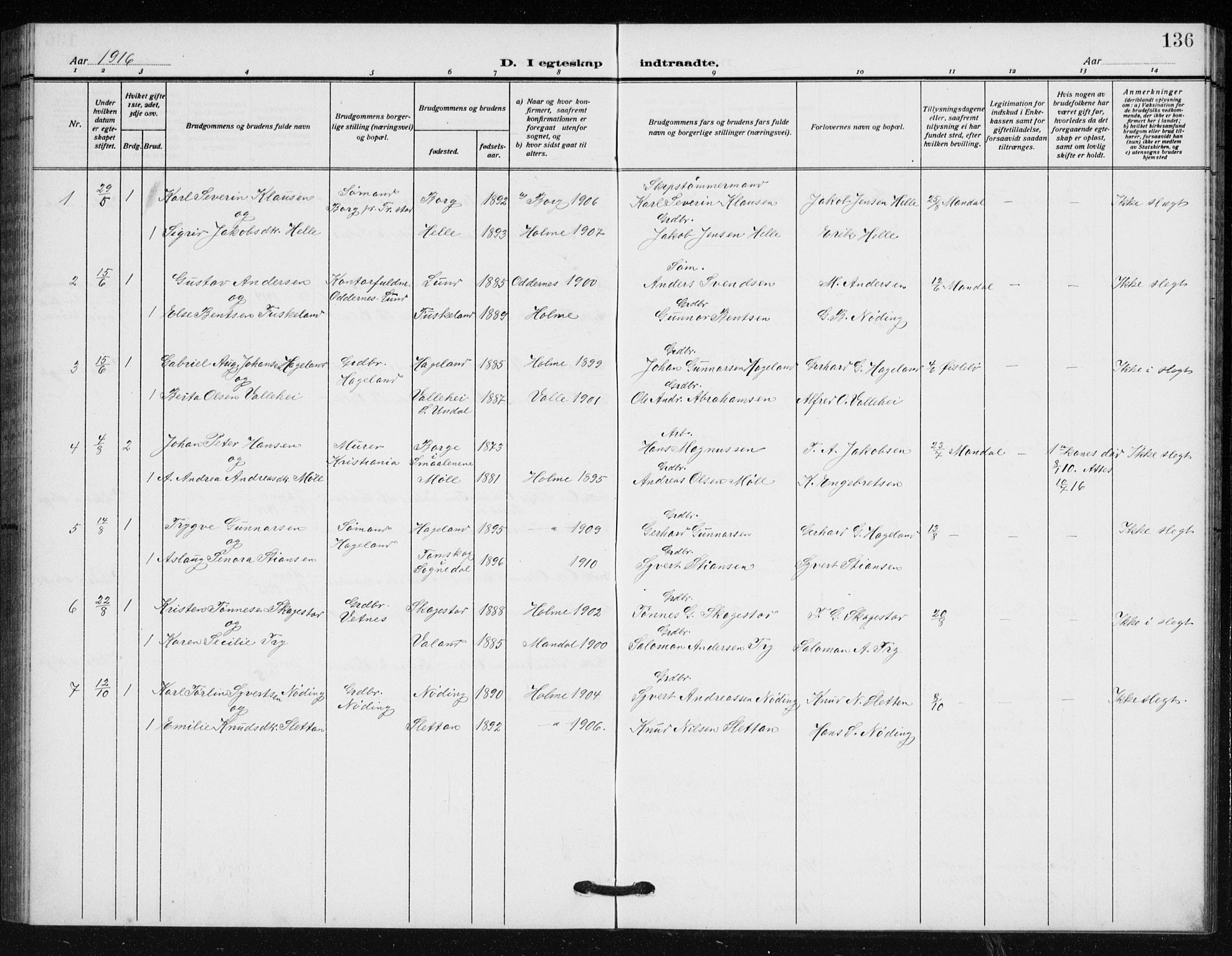 Holum sokneprestkontor, SAK/1111-0022/F/Fb/Fba/L0006: Klokkerbok nr. B 6, 1910-1936, s. 136