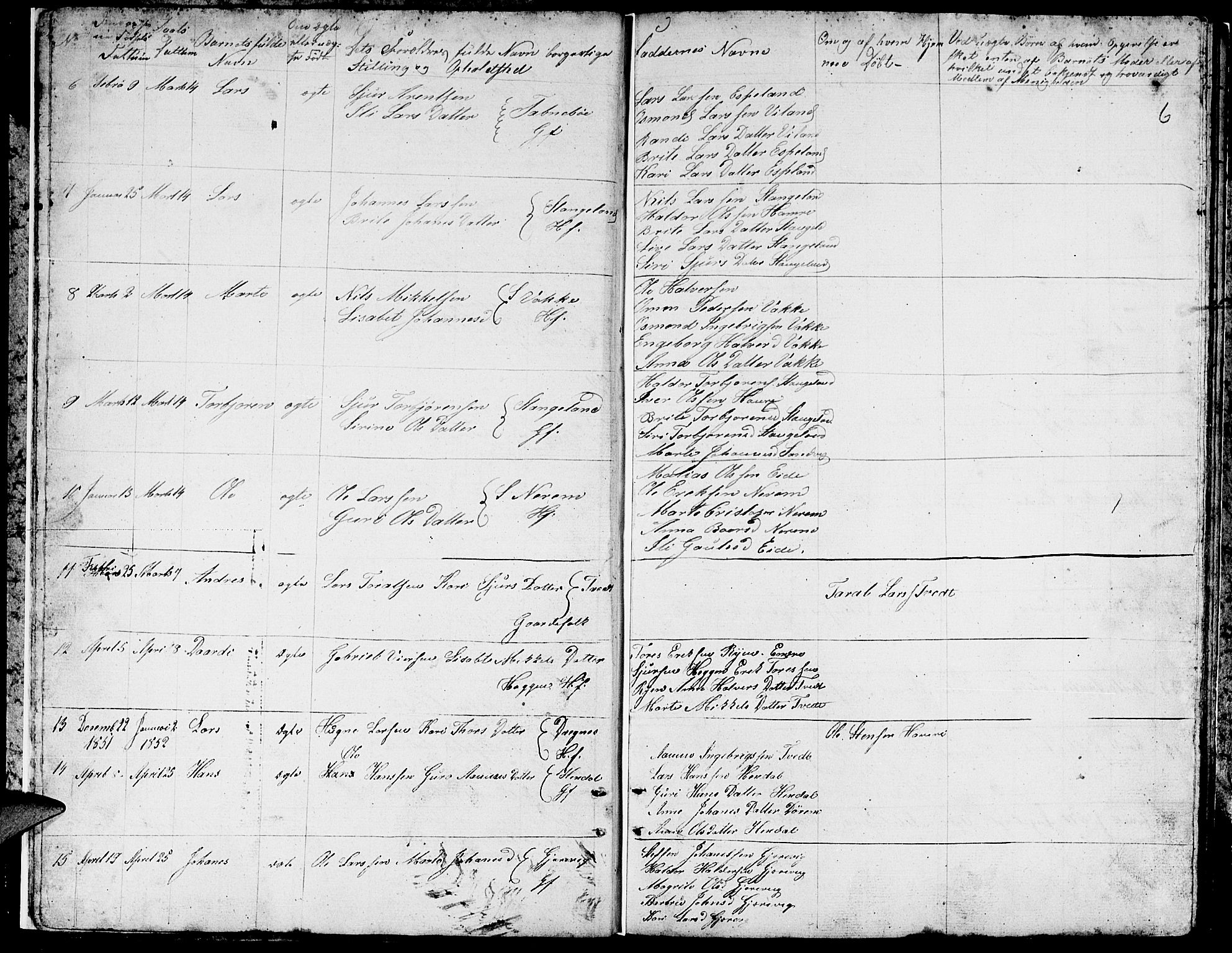 Ølen Sokneprestembete, AV/SAB-A-79201/H/Hab: Klokkerbok nr. A 1, 1851-1863, s. 6