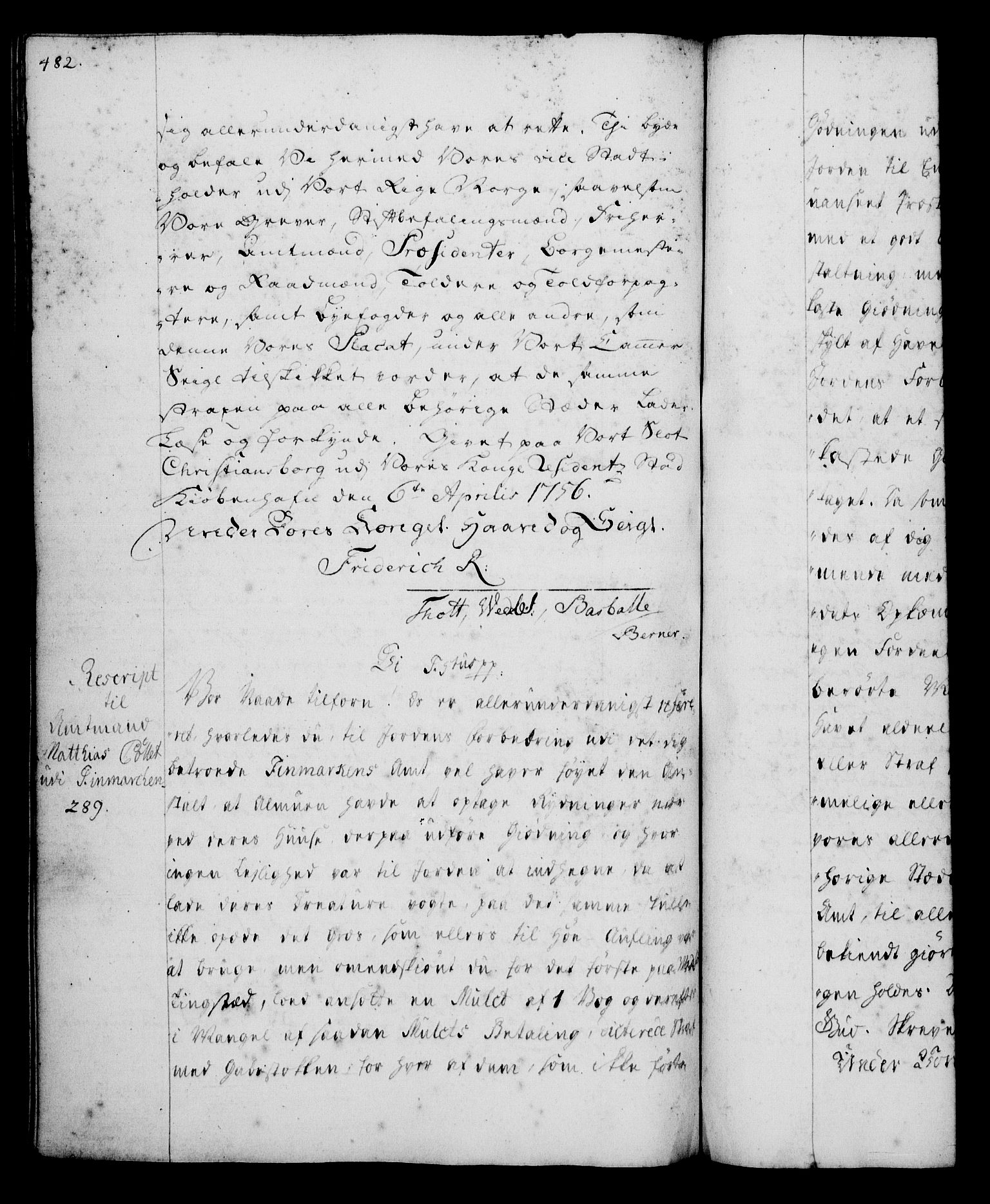 Rentekammeret, Kammerkanselliet, AV/RA-EA-3111/G/Gg/Gga/L0006: Norsk ekspedisjonsprotokoll med register (merket RK 53.6), 1749-1759, s. 482