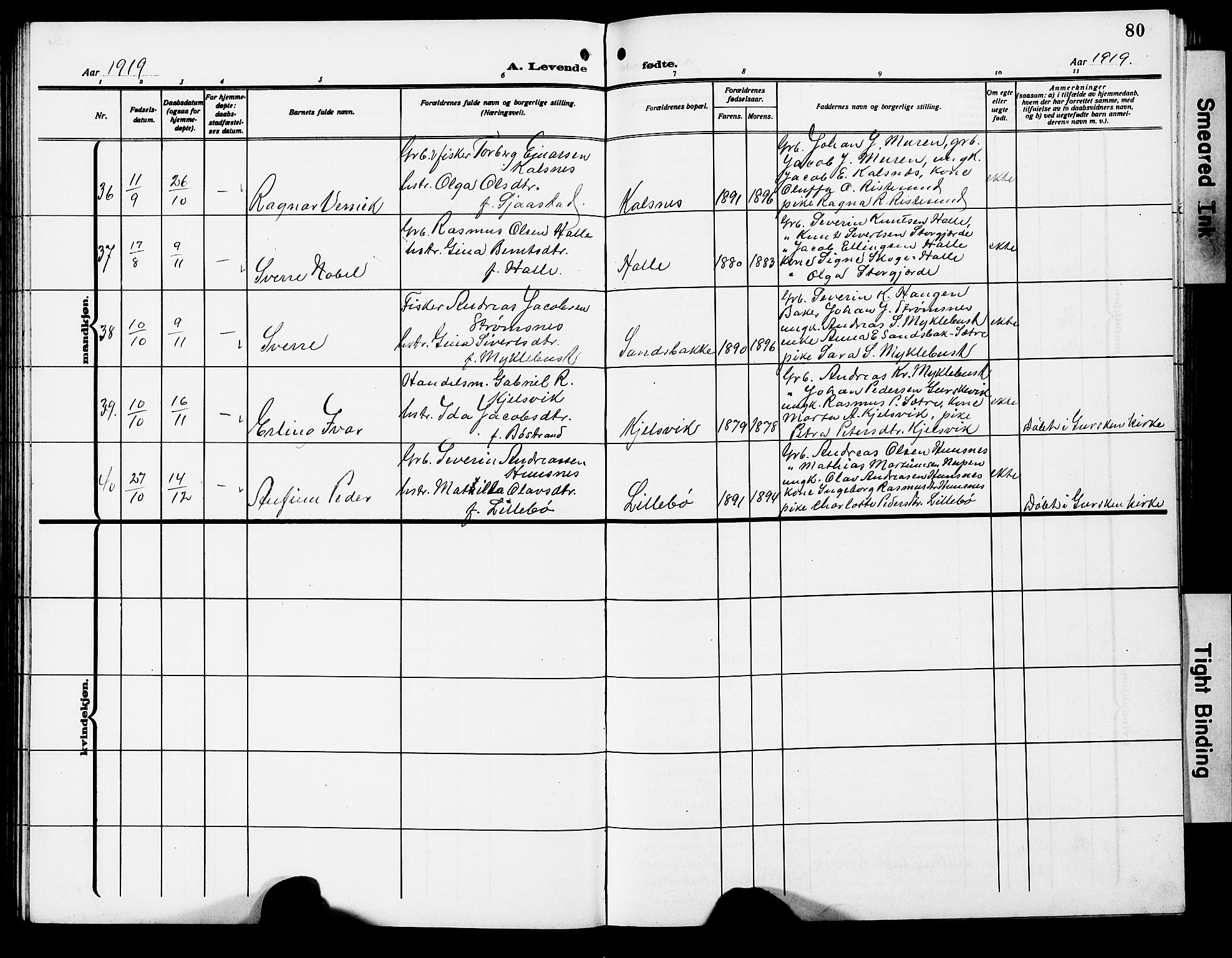 Ministerialprotokoller, klokkerbøker og fødselsregistre - Møre og Romsdal, AV/SAT-A-1454/503/L0050: Klokkerbok nr. 503C05, 1909-1922, s. 80