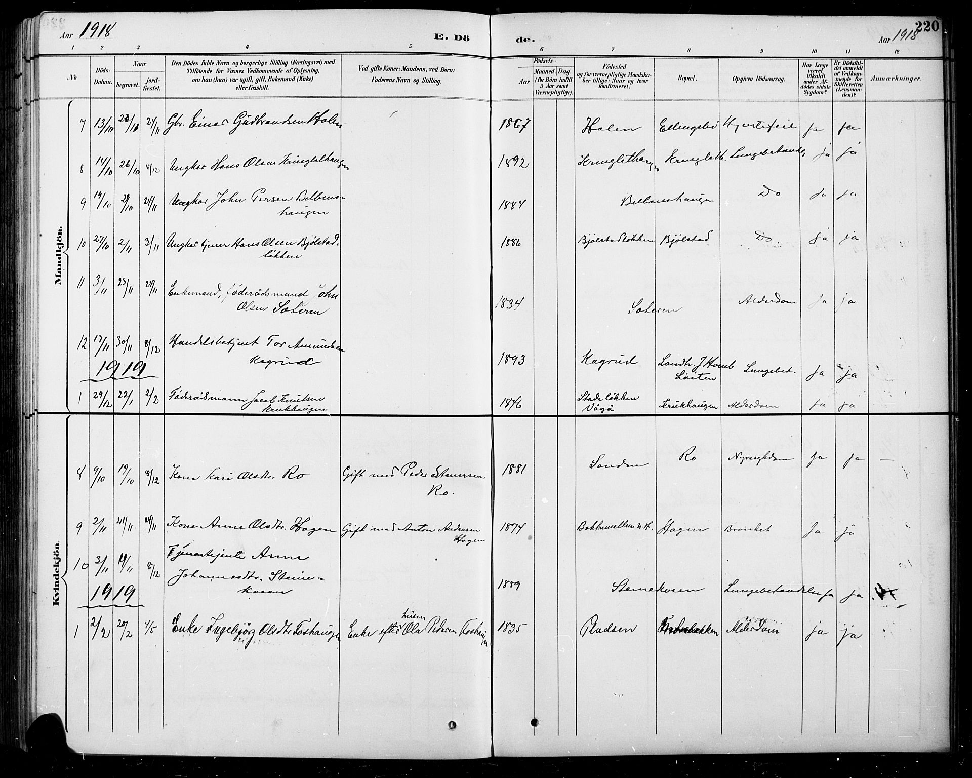 Sel prestekontor, SAH/PREST-074/H/Ha/Hab/L0005: Klokkerbok nr. 5, 1894-1923, s. 220