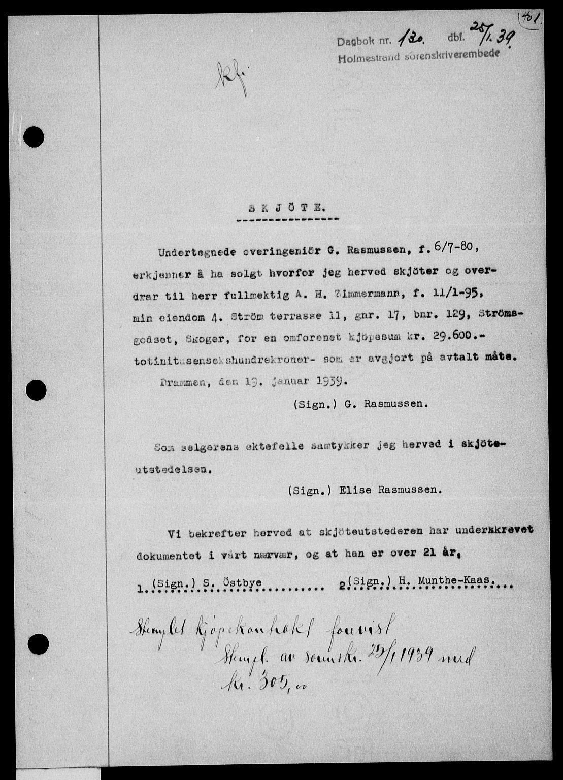 Holmestrand sorenskriveri, SAKO/A-67/G/Ga/Gaa/L0050: Pantebok nr. A-50, 1938-1939, Dagboknr: 130/1939