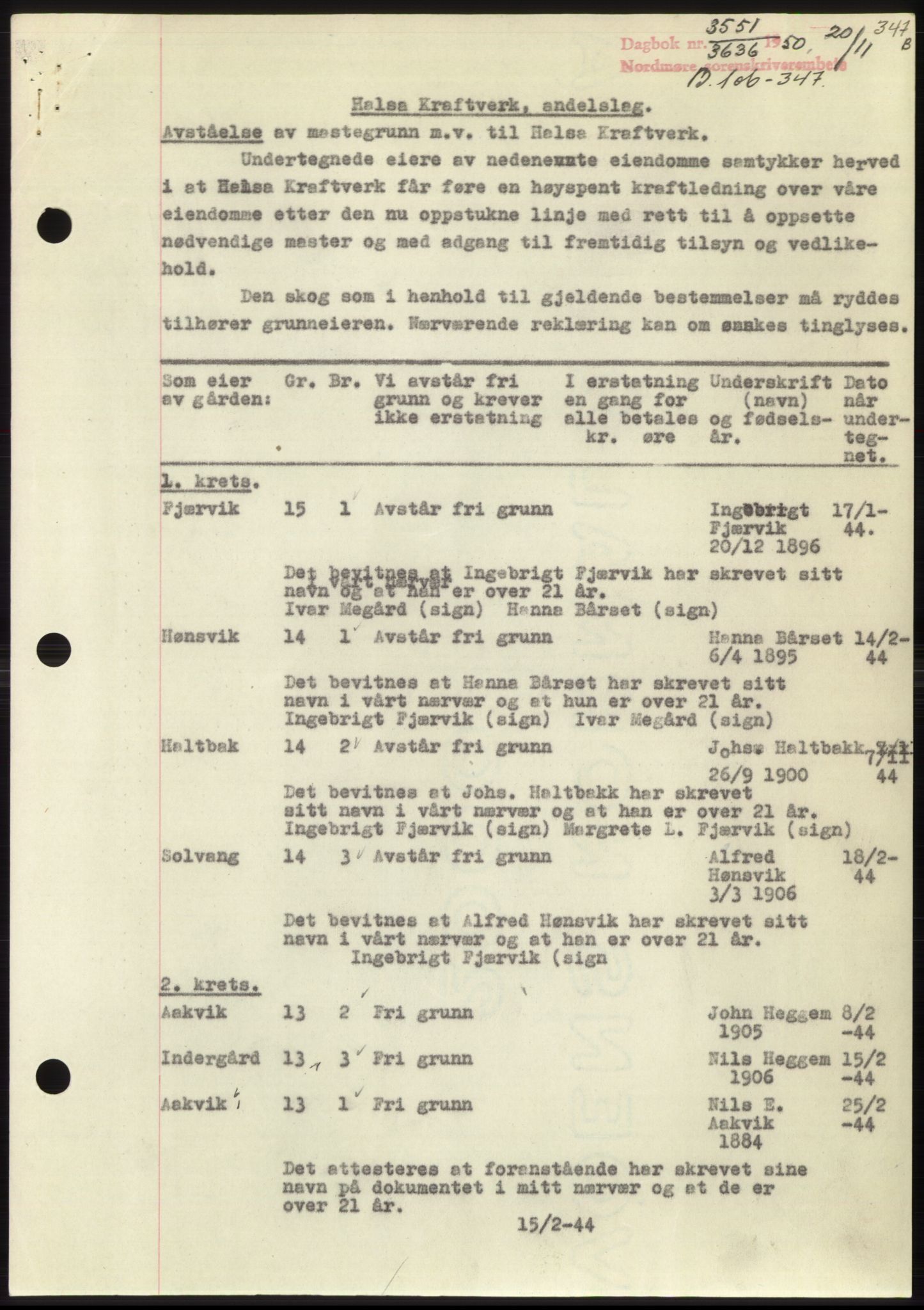 Nordmøre sorenskriveri, SAT/A-4132/1/2/2Ca: Pantebok nr. B106, 1950-1950, Dagboknr: 3551/1950