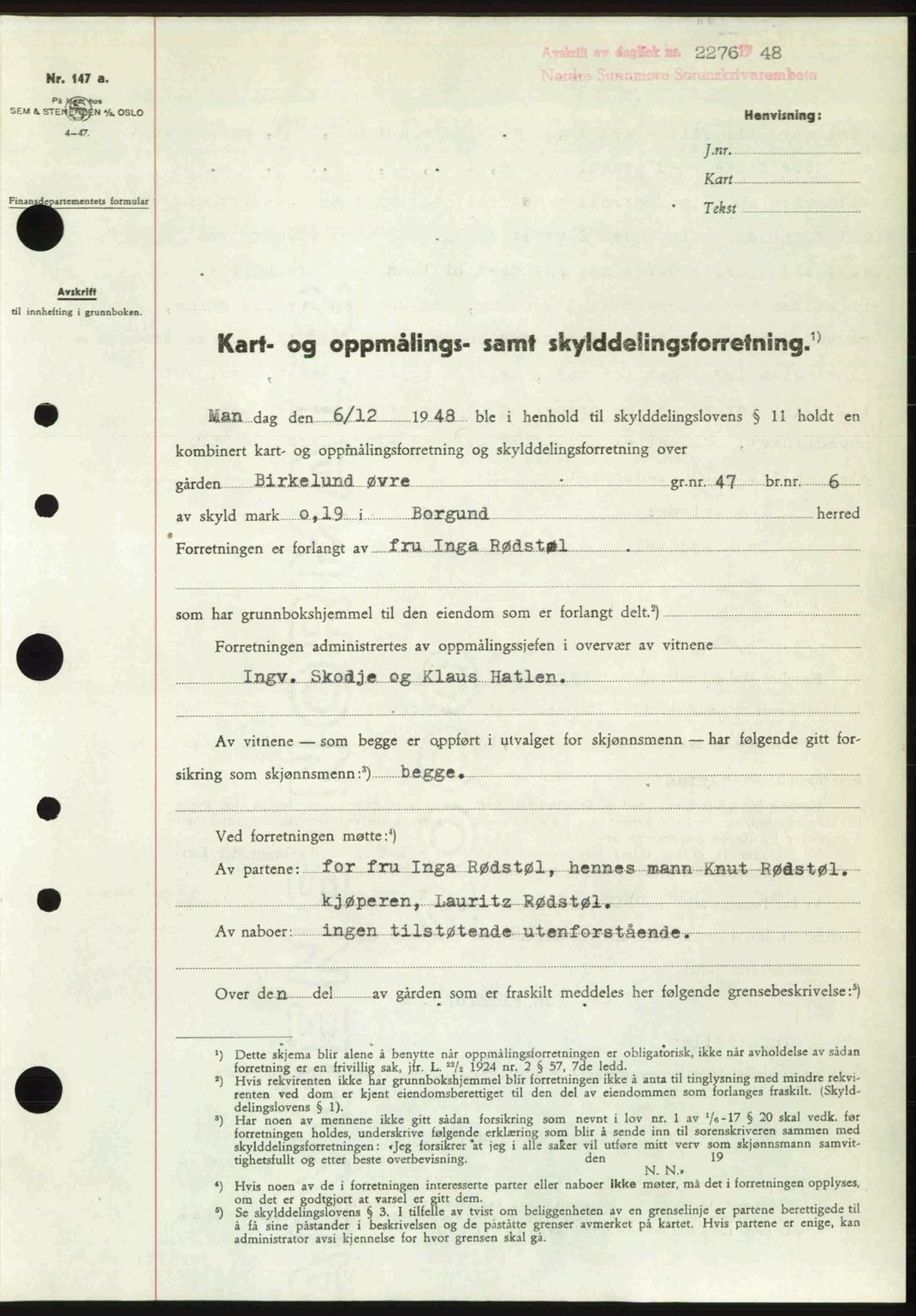 Nordre Sunnmøre sorenskriveri, SAT/A-0006/1/2/2C/2Ca: Pantebok nr. A29, 1948-1949, Dagboknr: 2276/1948