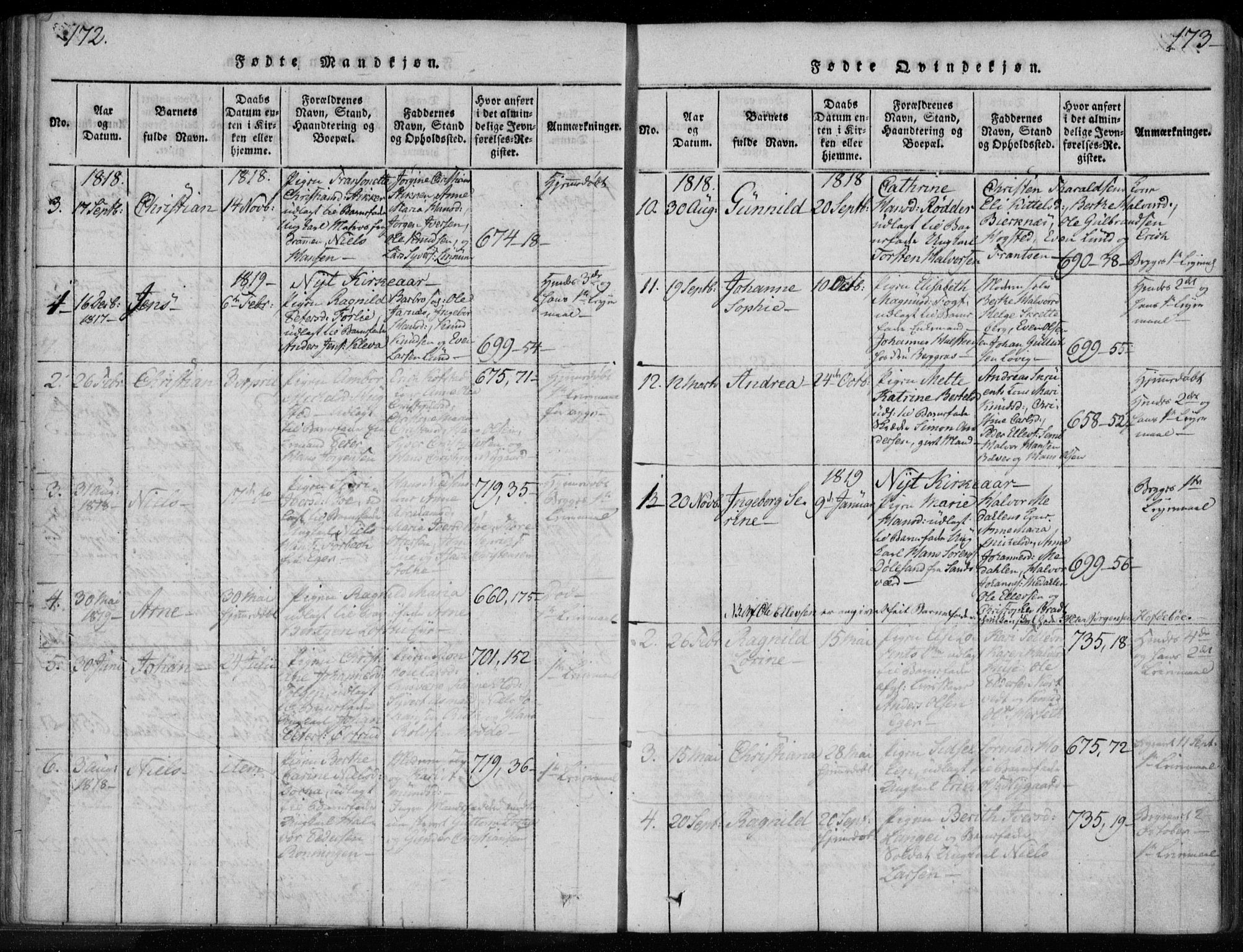Kongsberg kirkebøker, AV/SAKO-A-22/F/Fa/L0008: Ministerialbok nr. I 8, 1816-1839, s. 172-173