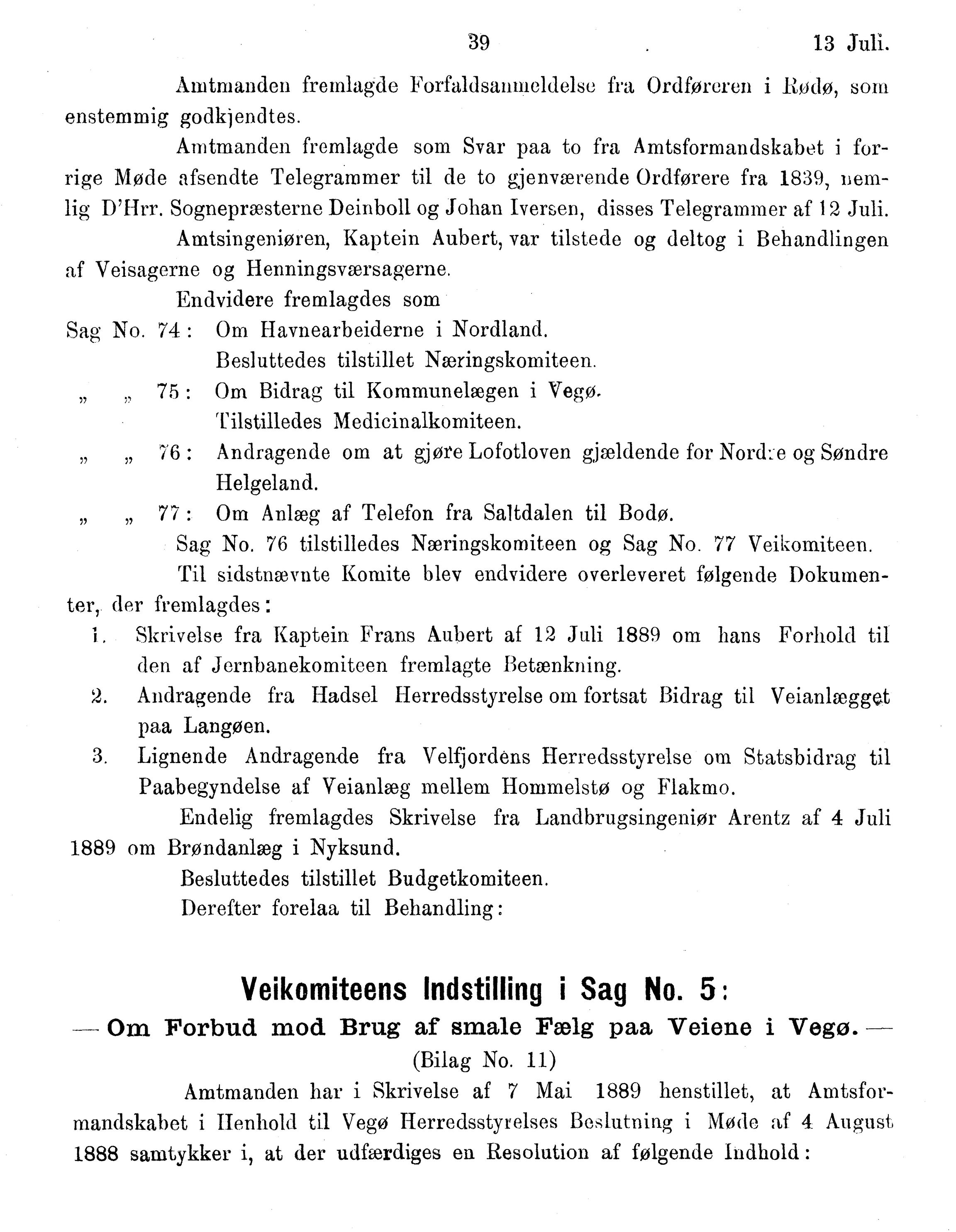 Nordland Fylkeskommune. Fylkestinget, AIN/NFK-17/176/A/Ac/L0015: Fylkestingsforhandlinger 1886-1890, 1886-1890