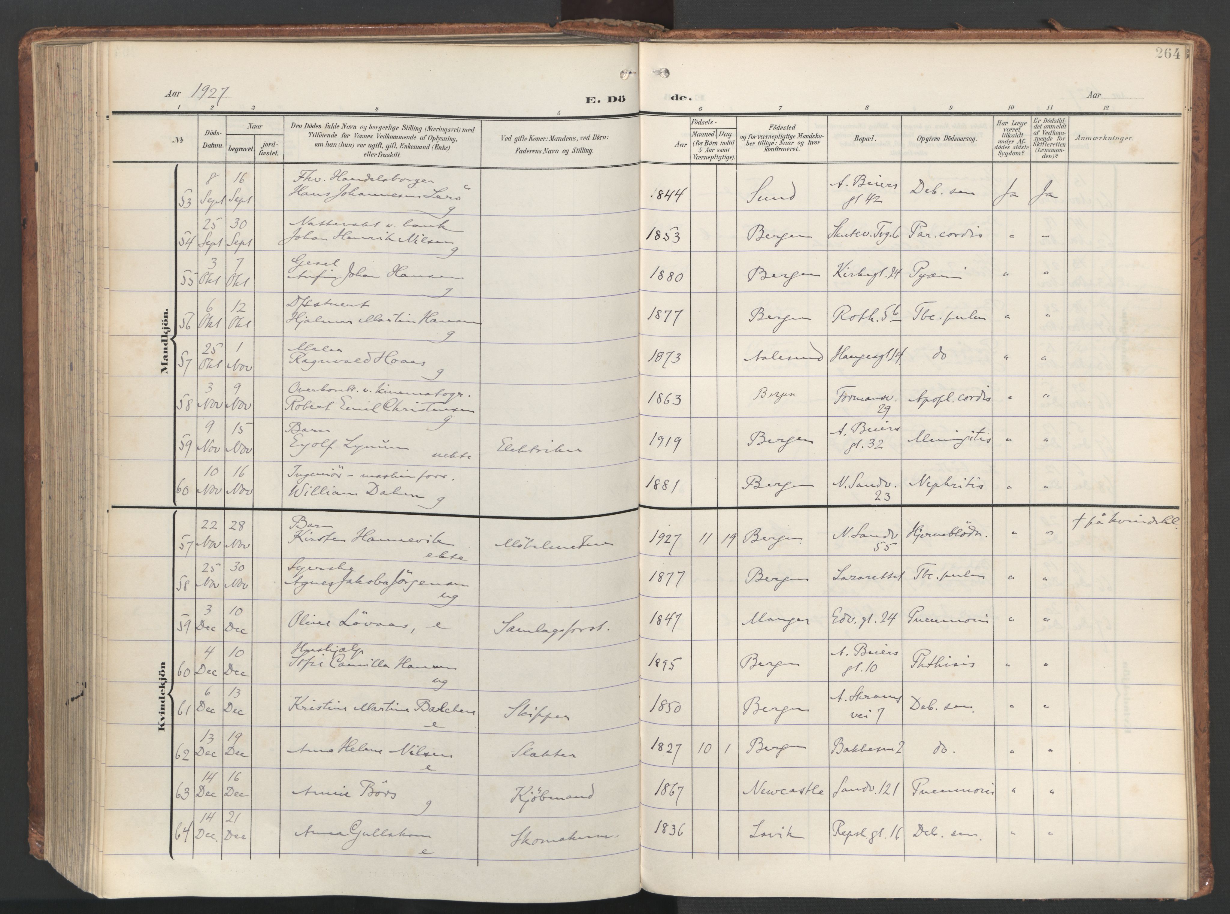 Sandviken Sokneprestembete, AV/SAB-A-77601/H/Ha/L0019: Ministerialbok nr. E 2, 1905-1933, s. 264