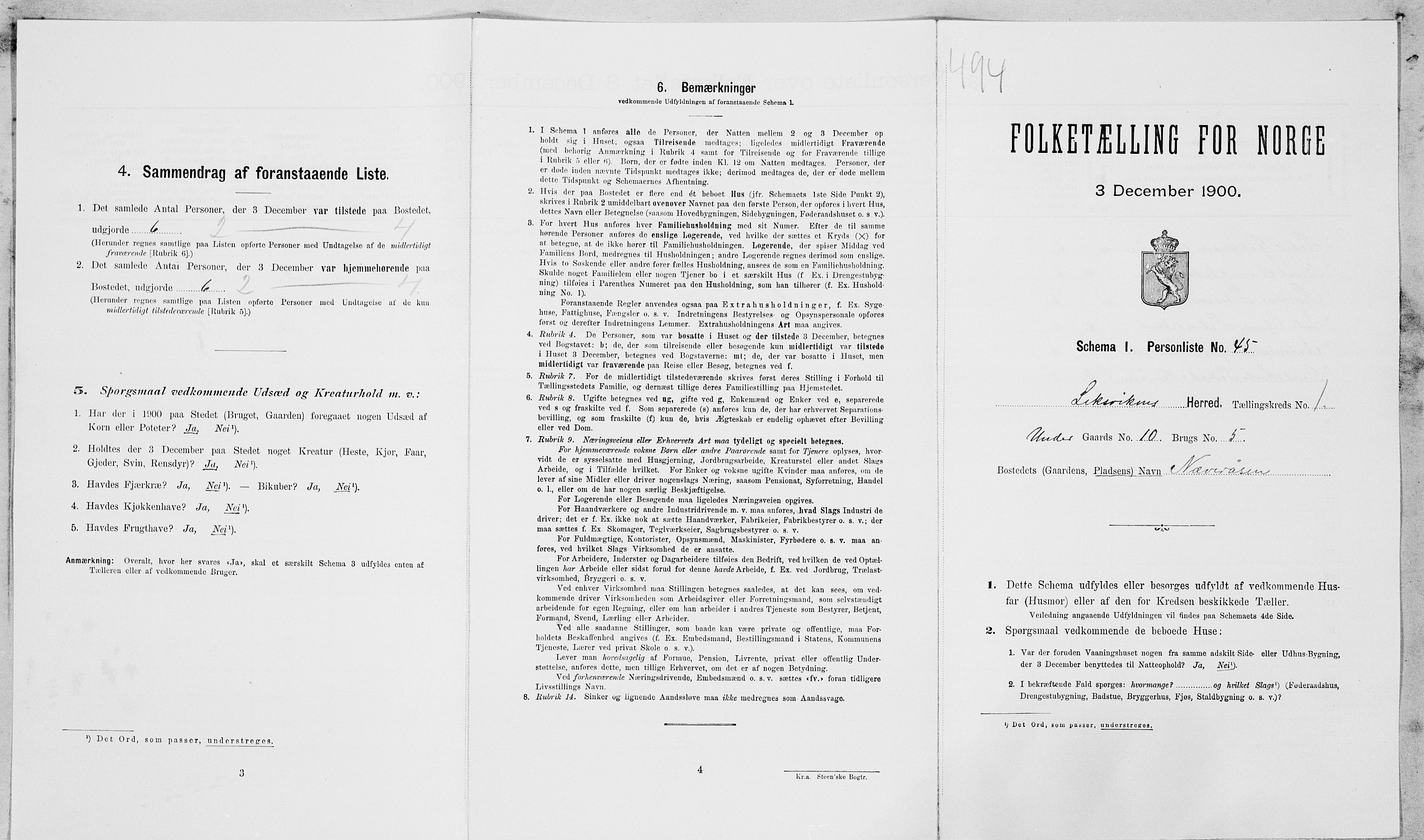 SAT, Folketelling 1900 for 1718 Leksvik herred, 1900, s. 154