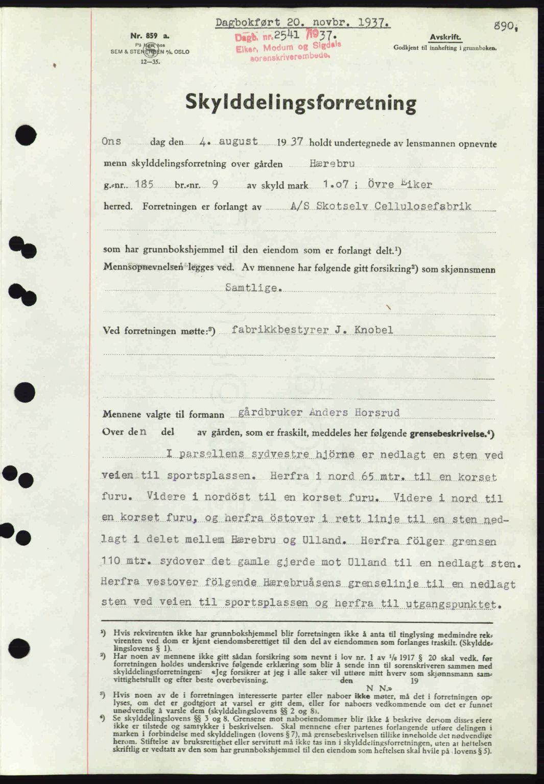 Eiker, Modum og Sigdal sorenskriveri, SAKO/A-123/G/Ga/Gab/L0036: Pantebok nr. A6, 1937-1937, Dagboknr: 2541/1937