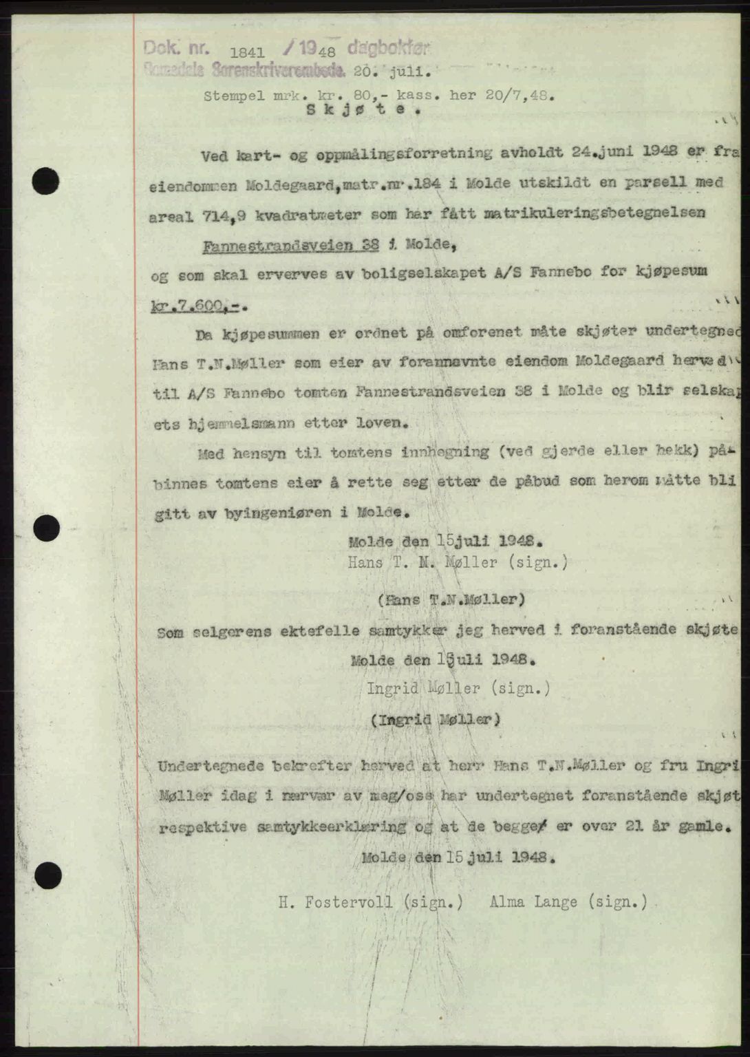 Romsdal sorenskriveri, SAT/A-4149/1/2/2C: Pantebok nr. A26, 1948-1948, Dagboknr: 1841/1948