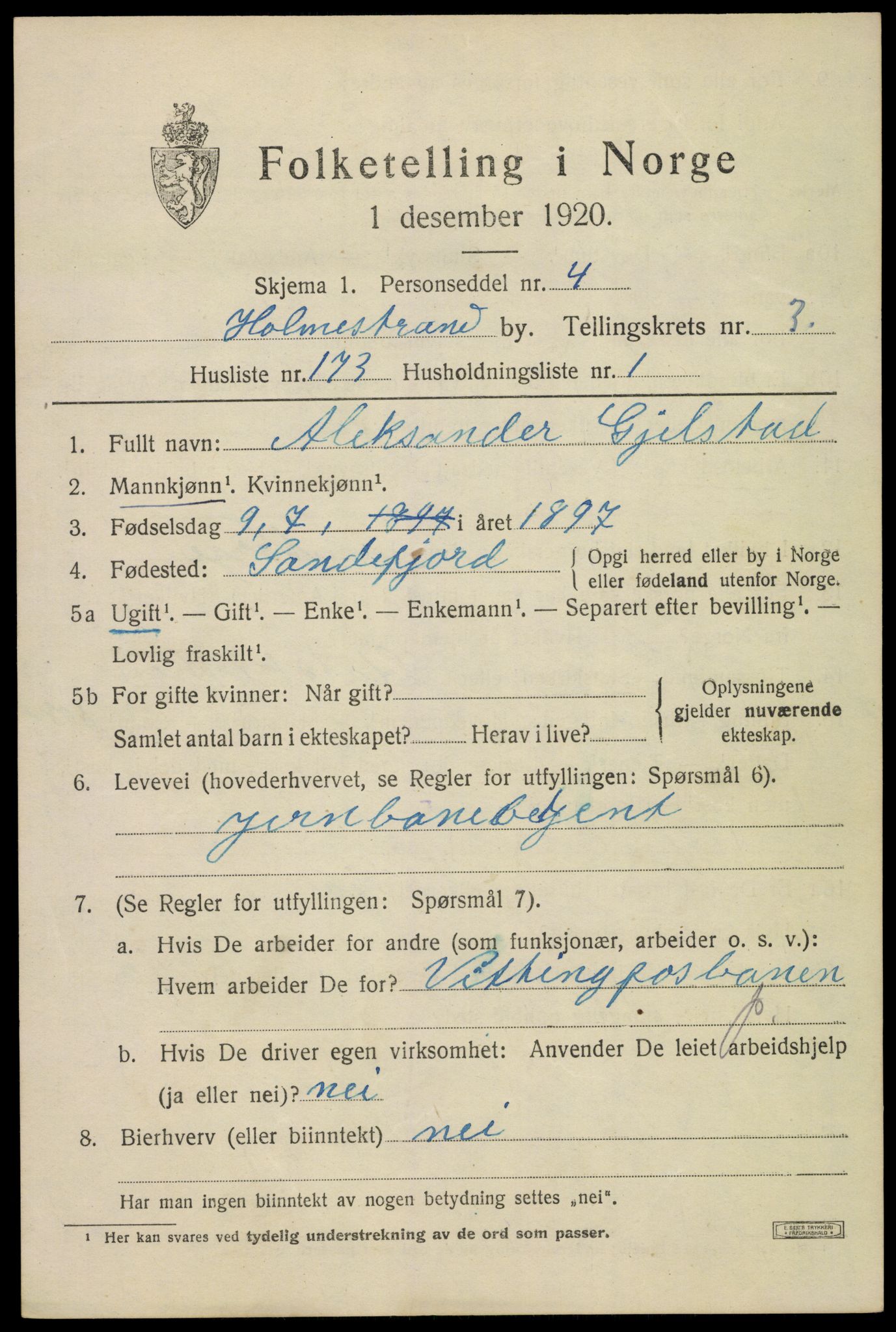 SAKO, Folketelling 1920 for 0702 Holmestrand kjøpstad, 1920, s. 4904