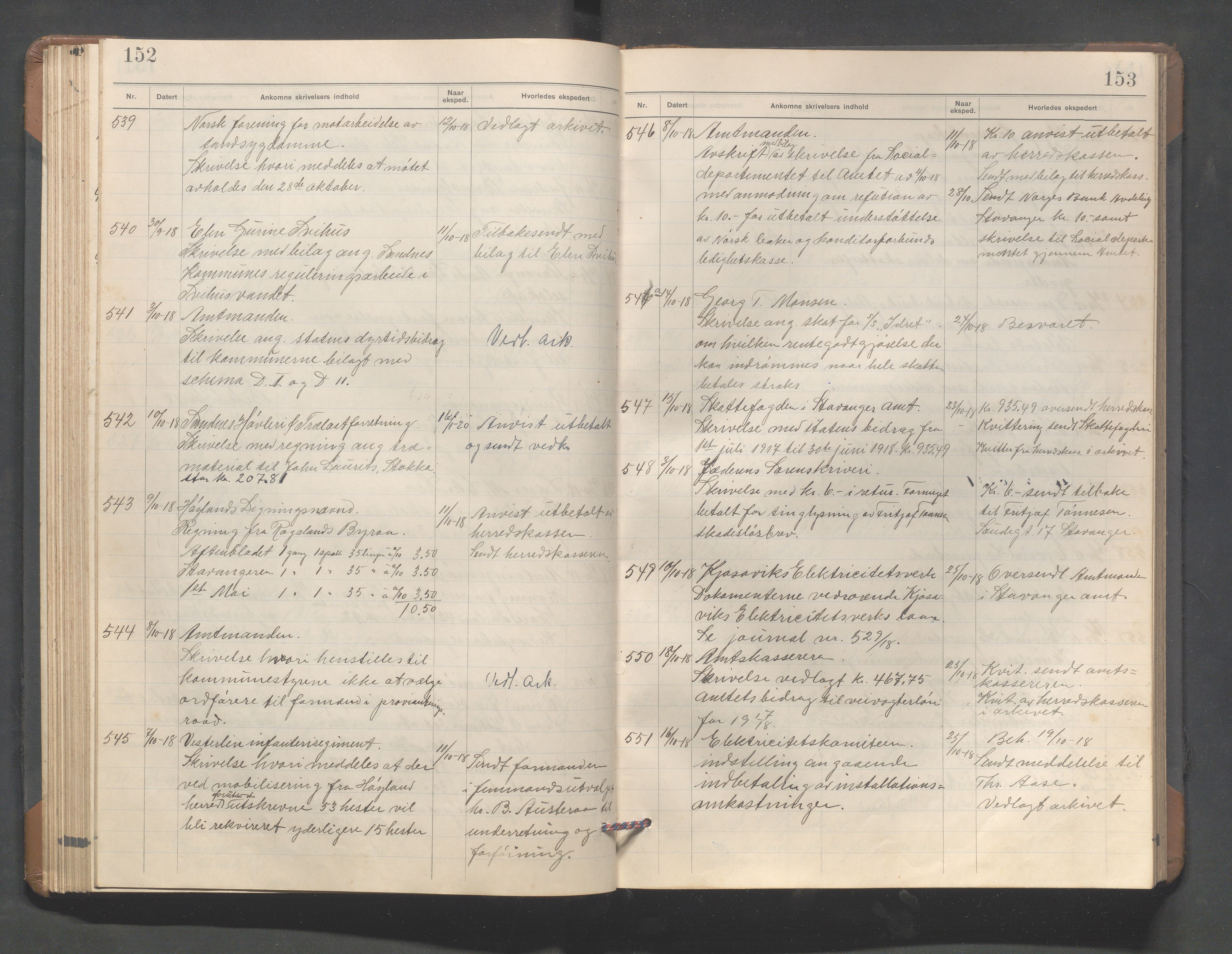 Høyland kommune - Formannskapet, IKAR/K-100046/C/L0004: Journal, 1917-1921, s. 152-153