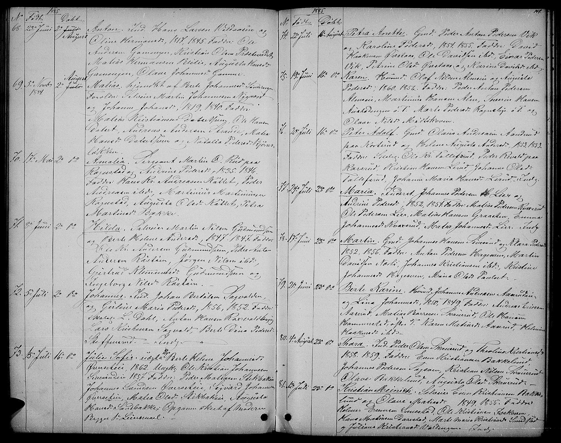 Vestre Toten prestekontor, AV/SAH-PREST-108/H/Ha/Hab/L0006: Klokkerbok nr. 6, 1870-1887, s. 147