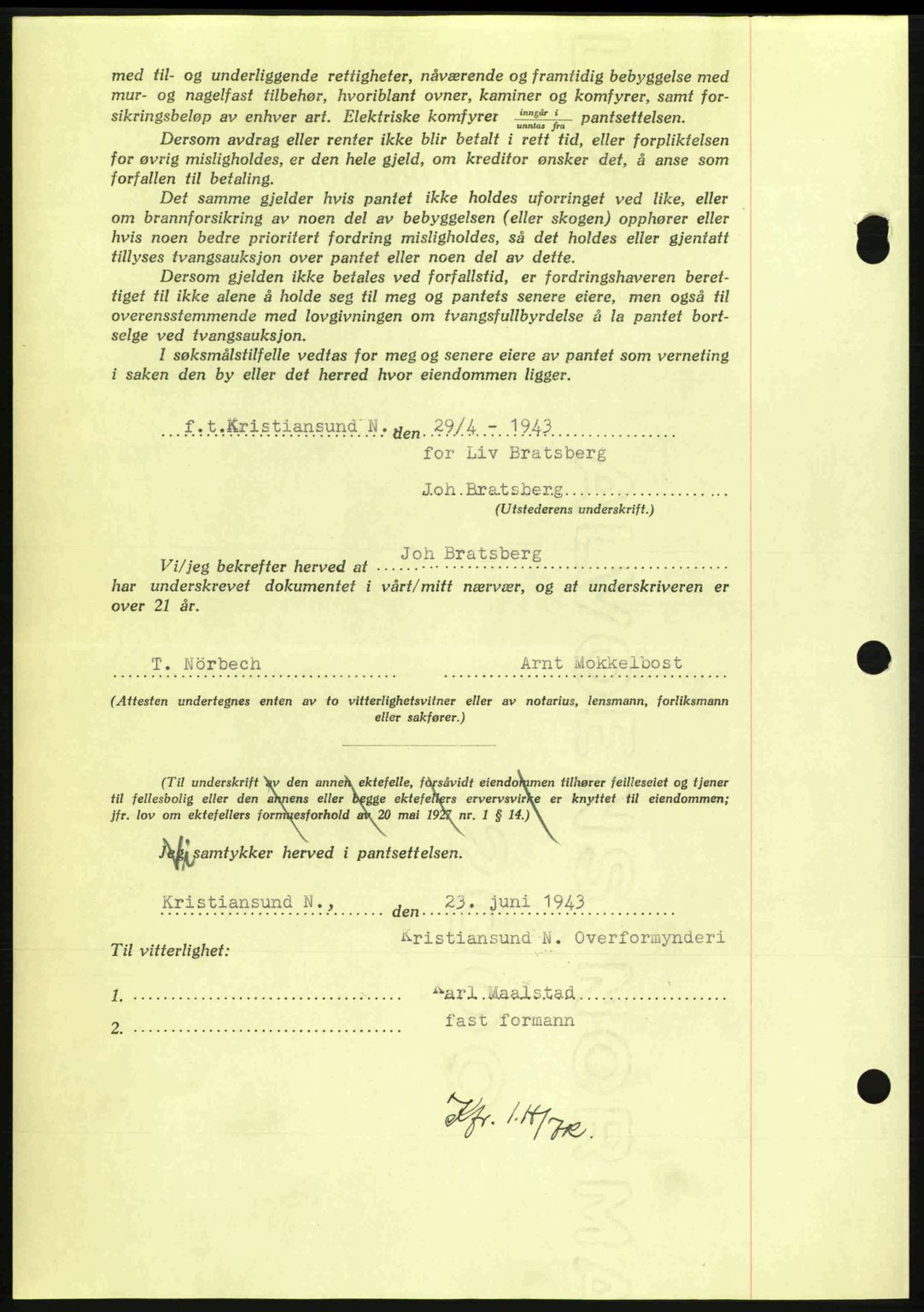 Nordmøre sorenskriveri, AV/SAT-A-4132/1/2/2Ca: Pantebok nr. B91, 1943-1944, Dagboknr: 2334/1943