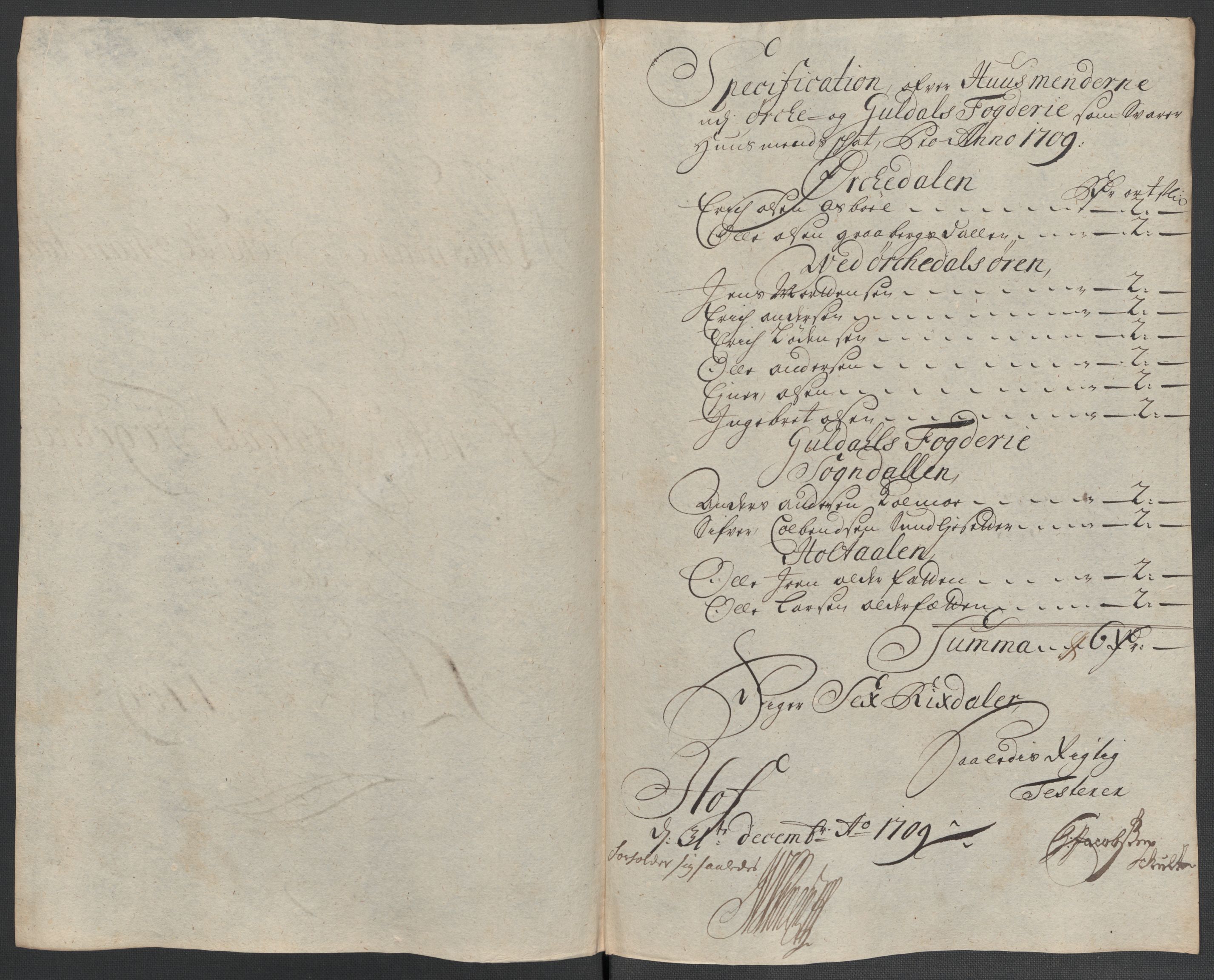 Rentekammeret inntil 1814, Reviderte regnskaper, Fogderegnskap, RA/EA-4092/R60/L3959: Fogderegnskap Orkdal og Gauldal, 1709, s. 140