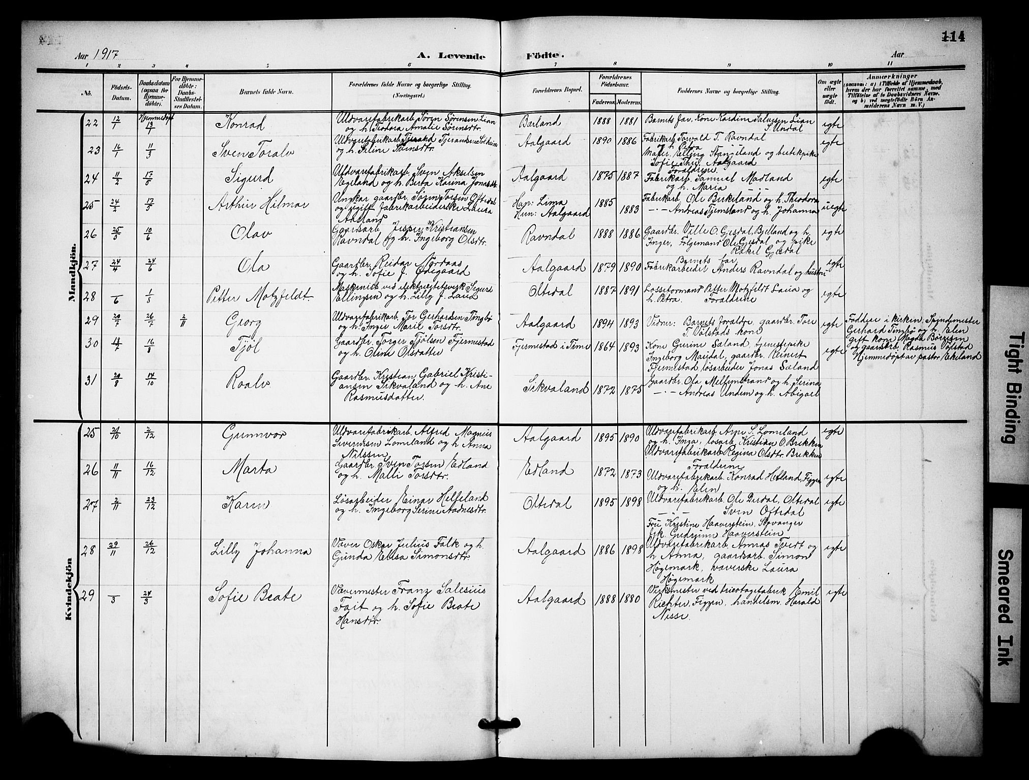Lye sokneprestkontor, AV/SAST-A-101794/001/30BB/L0009: Klokkerbok nr. B 9, 1902-1923, s. 114