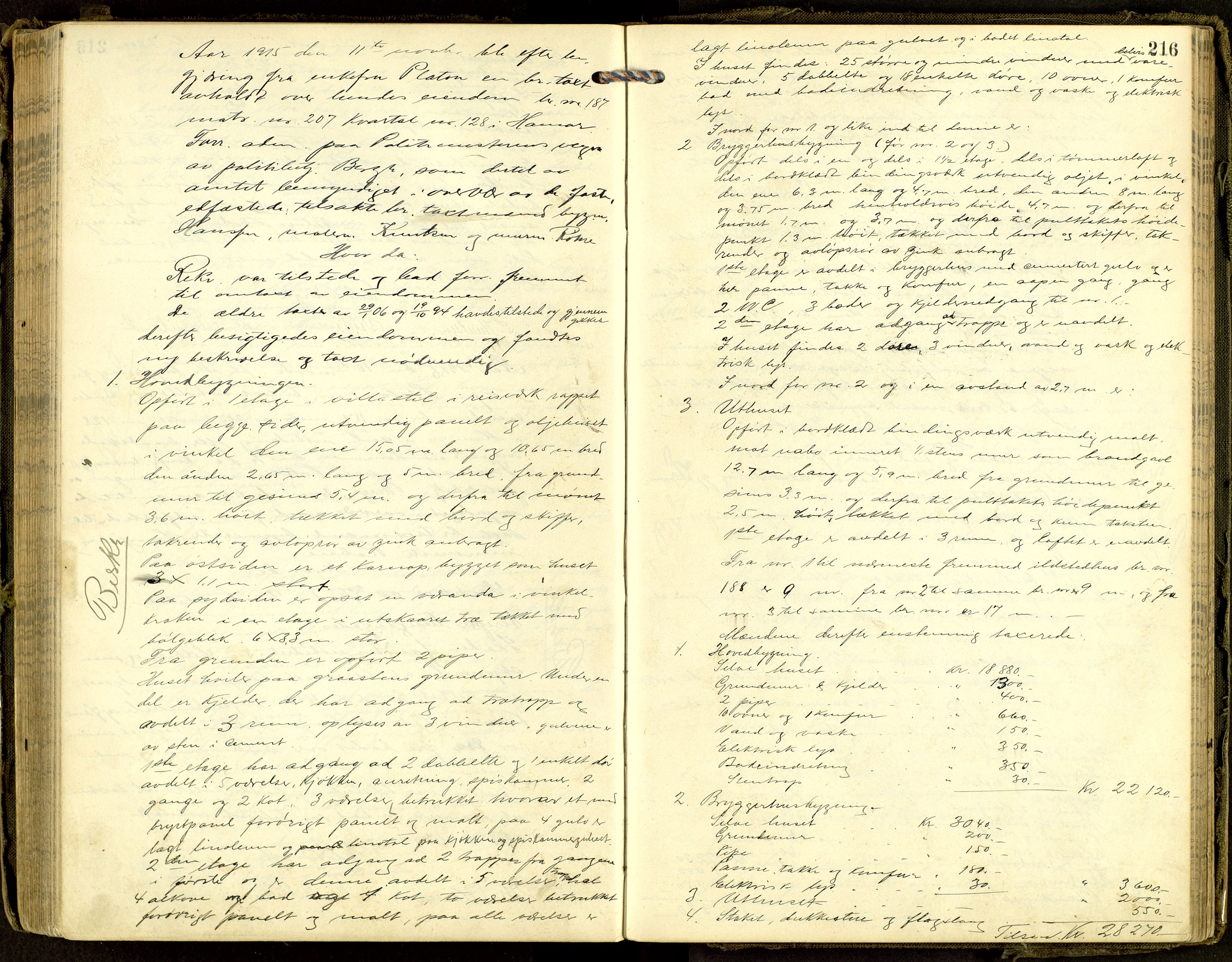 Norges Brannkasse, Hamar, AV/SAH-NBRANH-006/F/Fa/L0007: Branntakstprotokoll, 1911-1917, s. 215b-216a