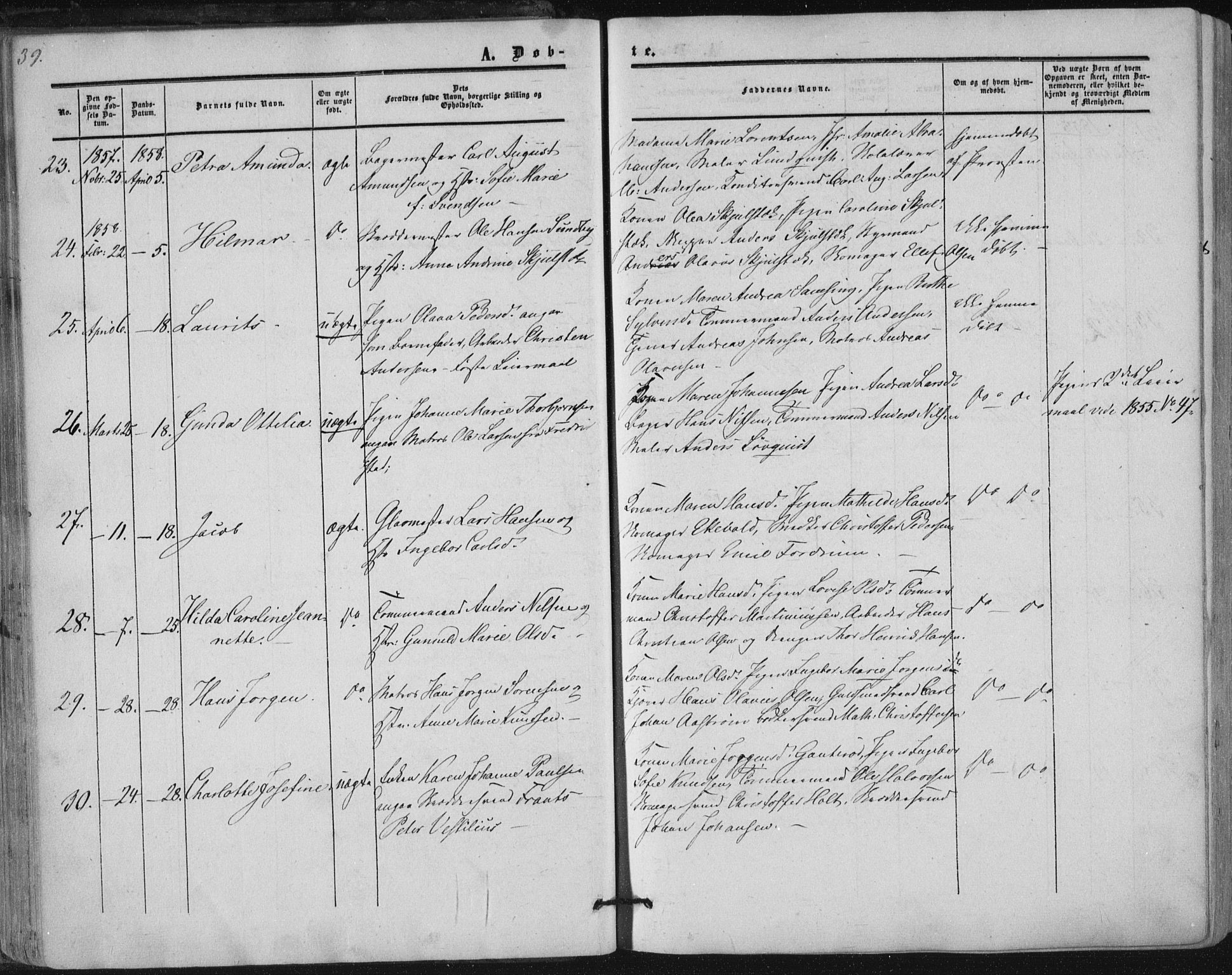 Tønsberg kirkebøker, AV/SAKO-A-330/F/Fa/L0008: Ministerialbok nr. I 8, 1855-1864, s. 39