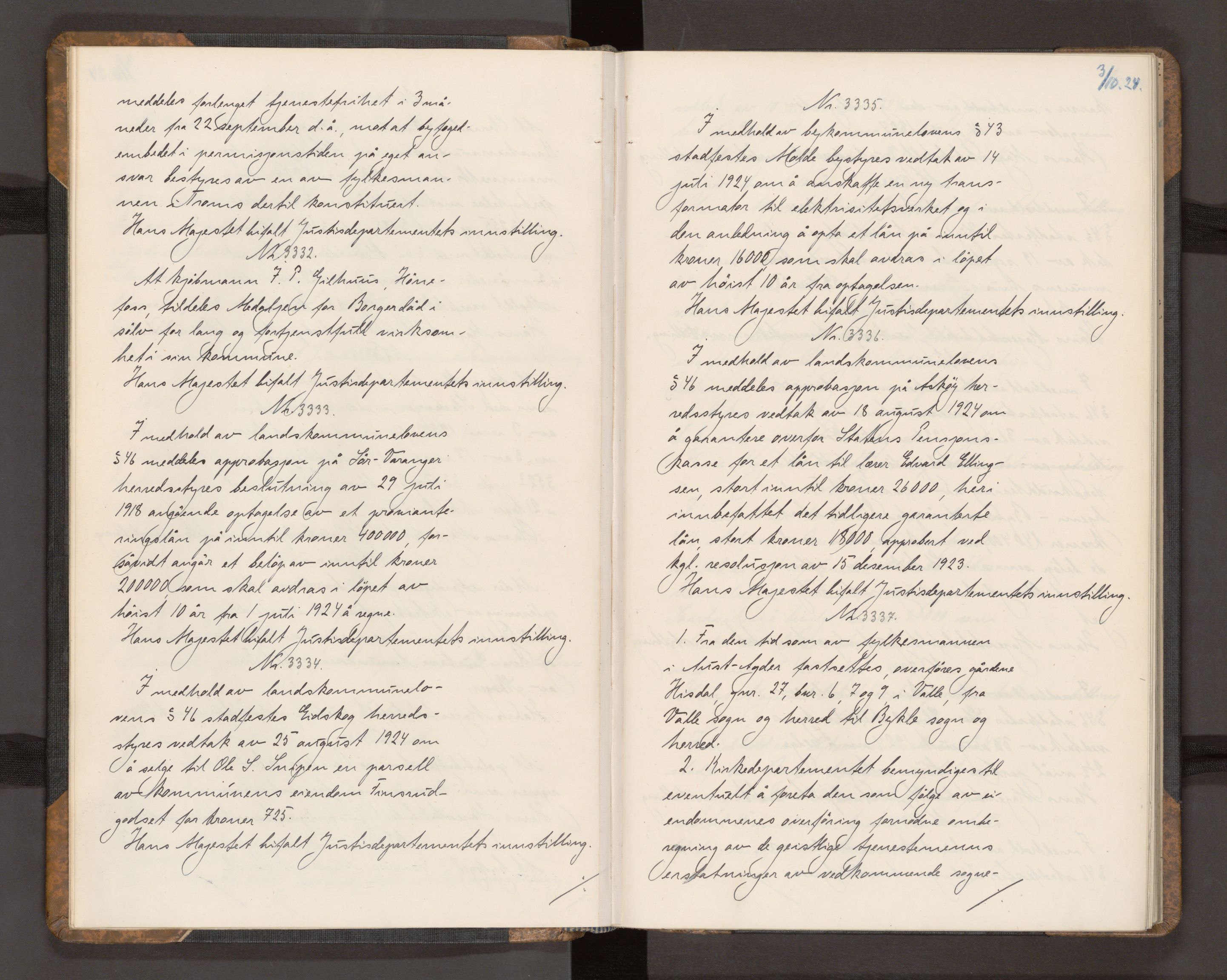 Statsrådssekretariatet, AV/RA-S-1001/A/Ac/L0077: Kgl. res. nr. 3316-3972, 4. kvartal, 1924