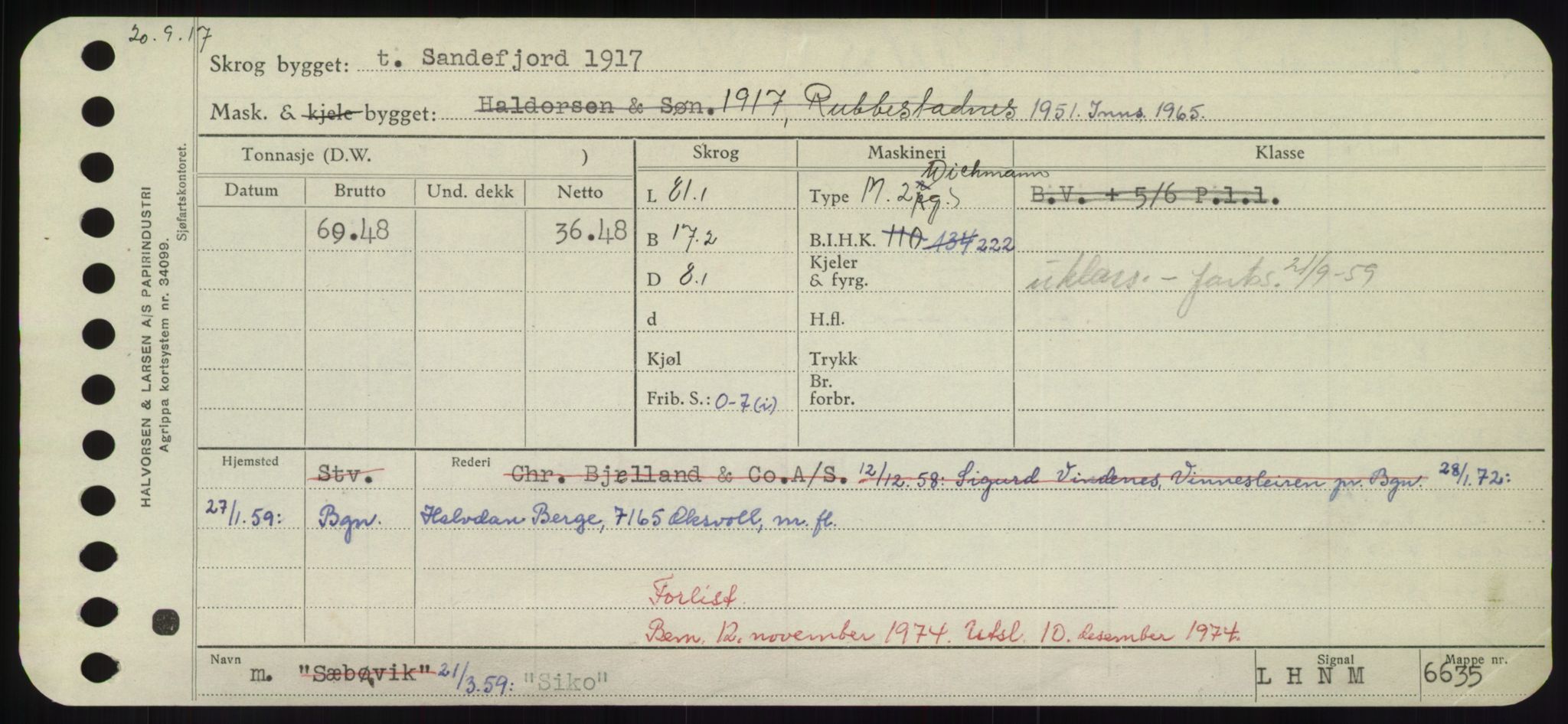 Sjøfartsdirektoratet med forløpere, Skipsmålingen, RA/S-1627/H/Hd/L0033: Fartøy, Sevi-Sjø, s. 121