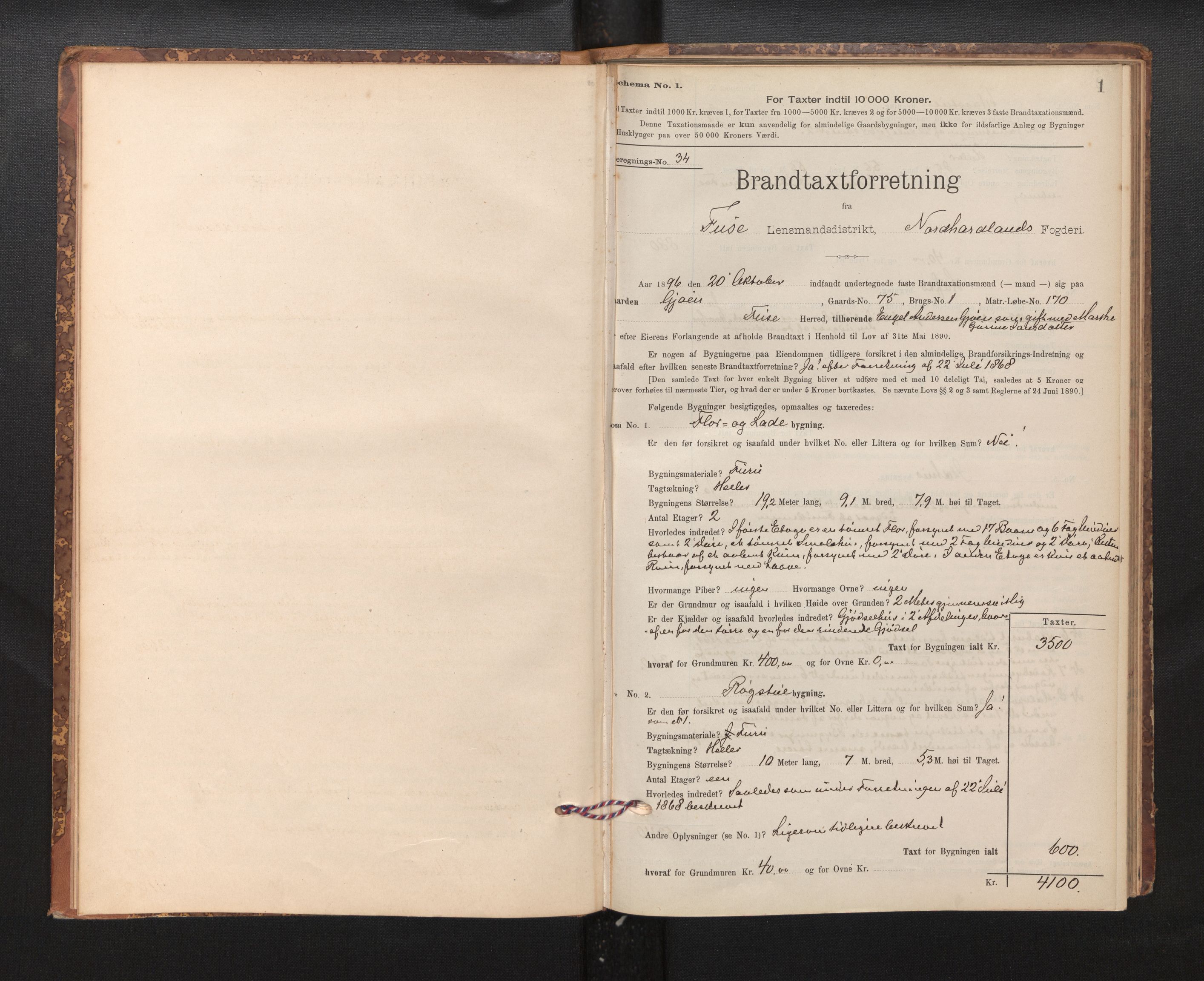 Lensmannen i Fusa, AV/SAB-A-32401/1/0012/L0003: Branntakstprotokoll, skjematakst, 1895-1950, s. 1