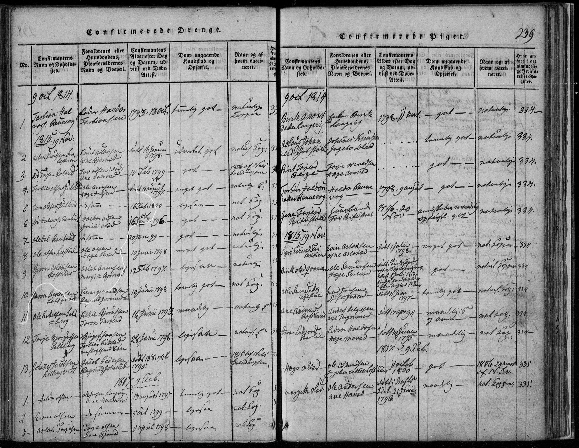 Rauland kirkebøker, AV/SAKO-A-292/F/Fa/L0001: Ministerialbok nr. I 1, 1814-1859, s. 239