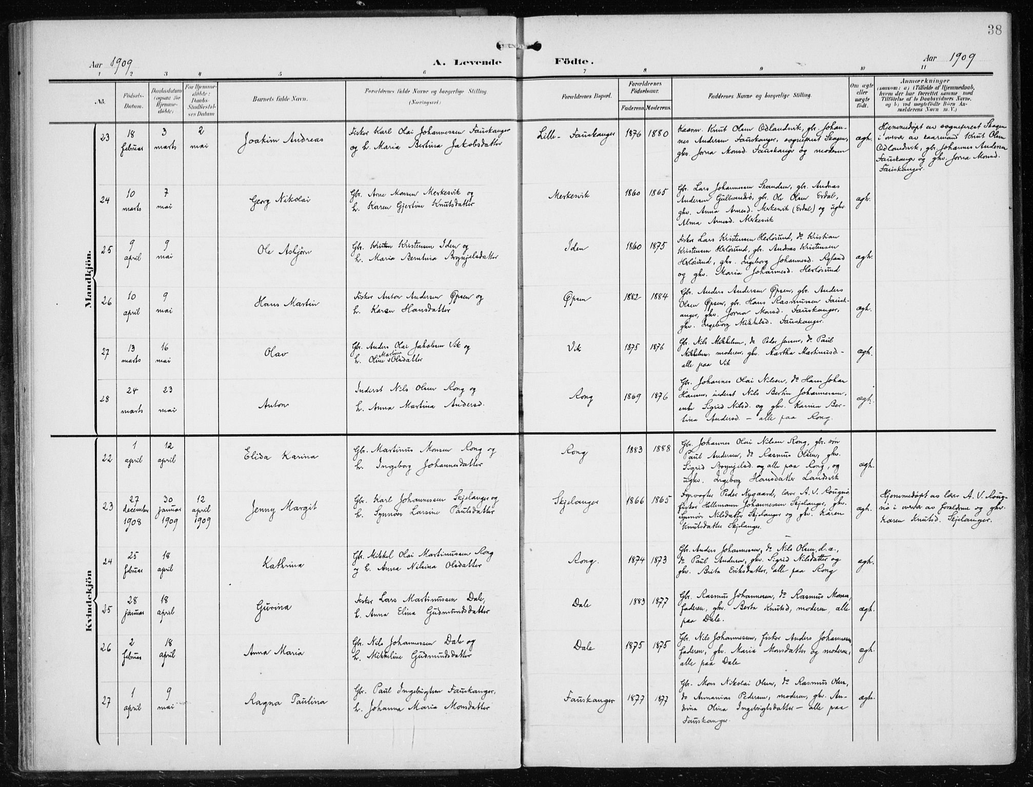 Herdla Sokneprestembete, AV/SAB-A-75701/H/Haa: Ministerialbok nr. A 5, 1905-1918, s. 38