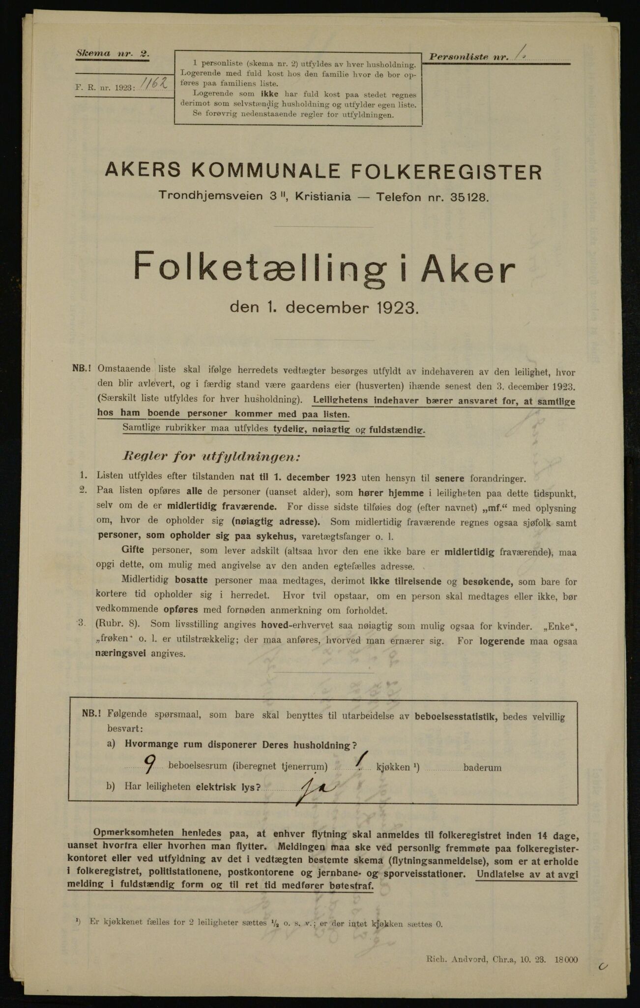 , Kommunal folketelling 1.12.1923 for Aker, 1923, s. 43426