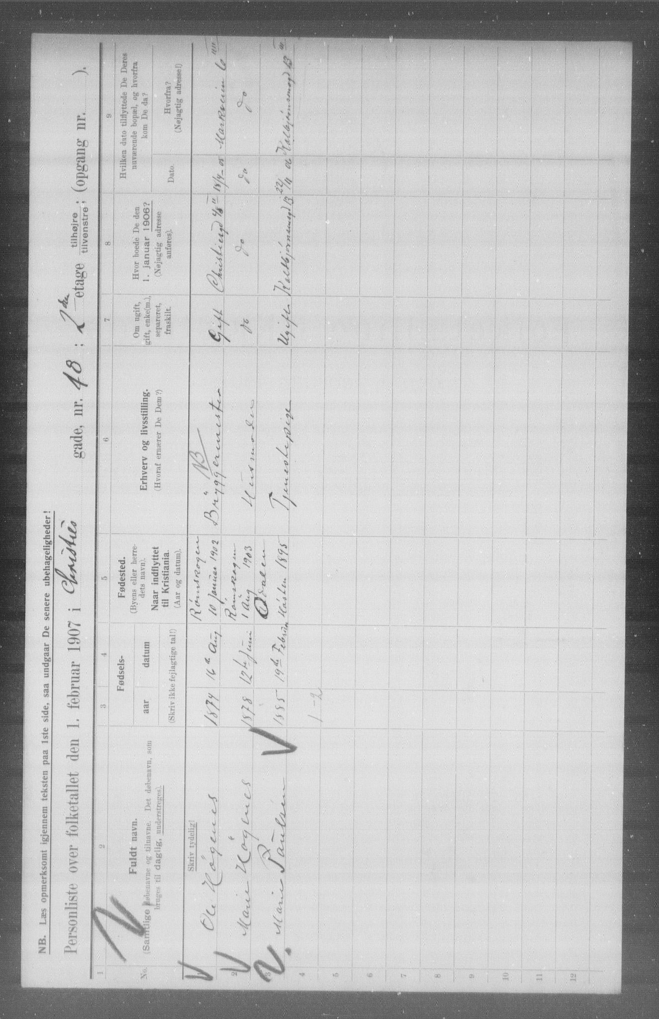 OBA, Kommunal folketelling 1.2.1907 for Kristiania kjøpstad, 1907, s. 6527