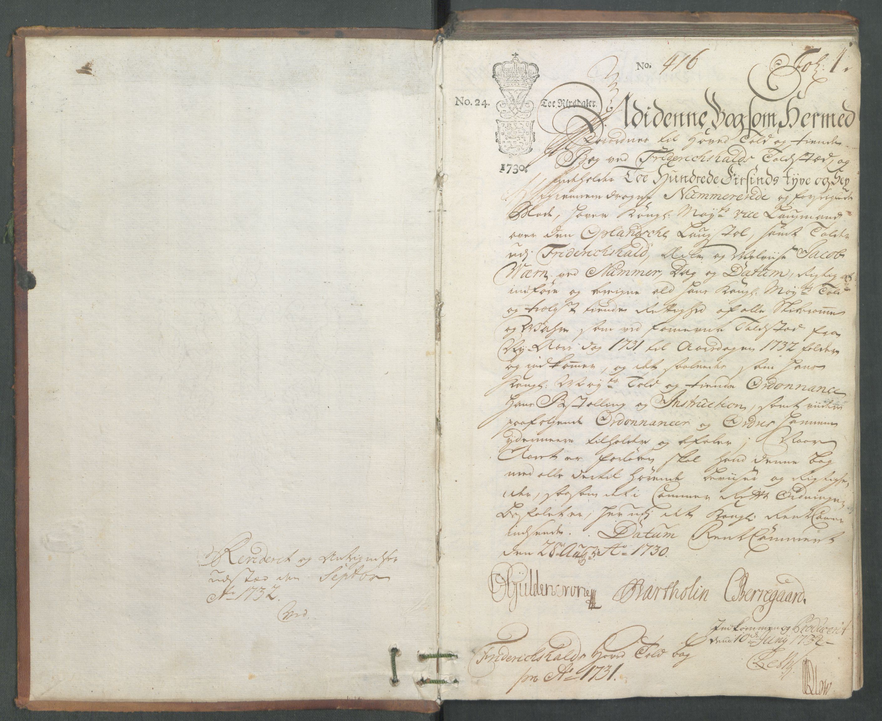 Generaltollkammeret, tollregnskaper, AV/RA-EA-5490/R01/L0006/0001: Tollregnskaper Fredrikshald / Hovedtollbok, 1731, s. 1