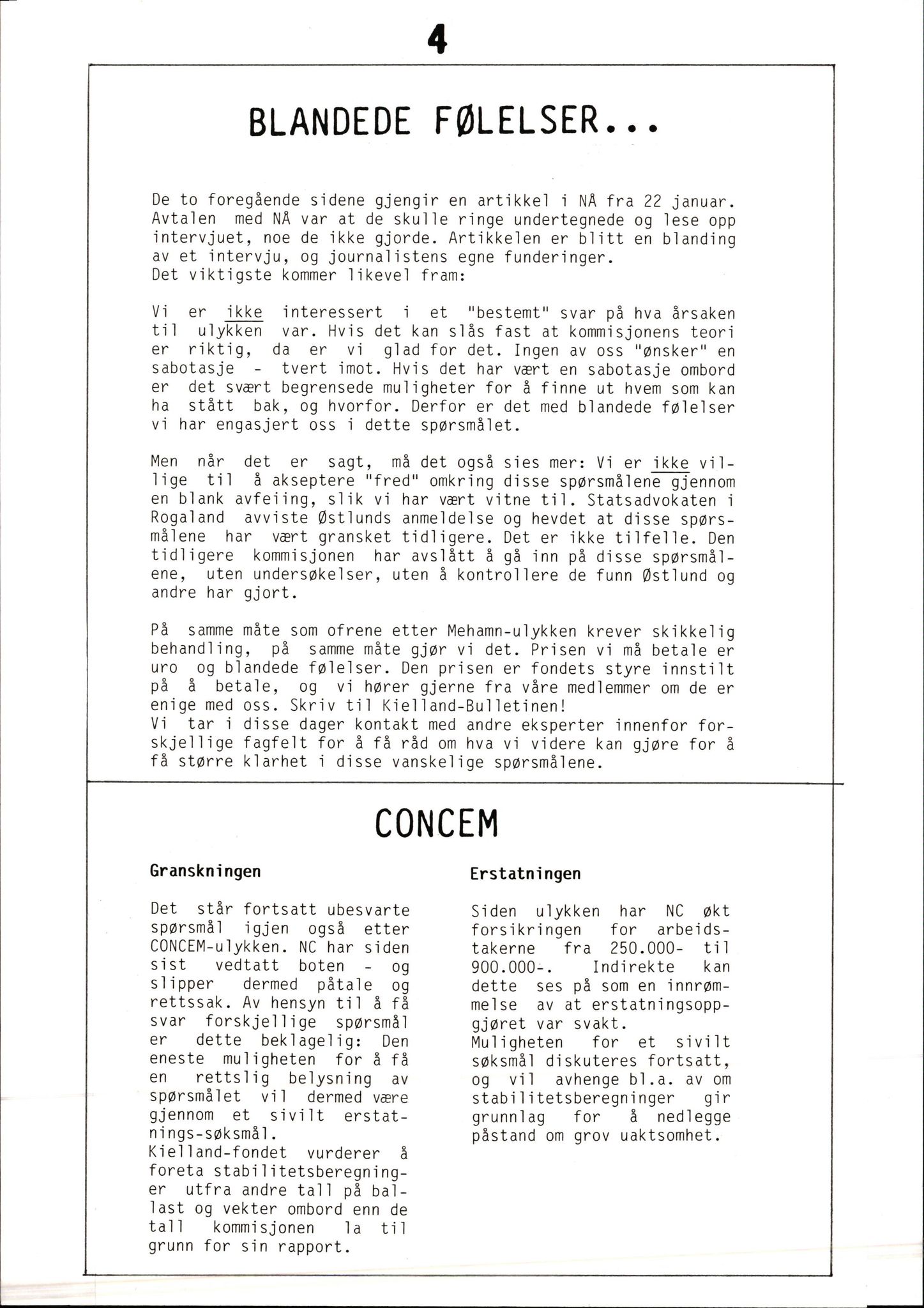 Pa 1660 - Kielland- fondet, AV/SAST-A-102242/X/Xa/L0001: Rapport til overlevende og etterlatte/ Kielland Bulletin, 1980-1998