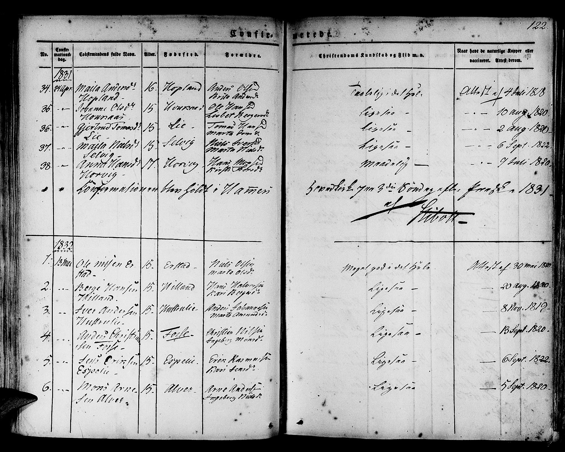 Hamre sokneprestembete, AV/SAB-A-75501/H/Ha/Haa/Haaa/L0011: Ministerialbok nr. A 11, 1826-1834, s. 122