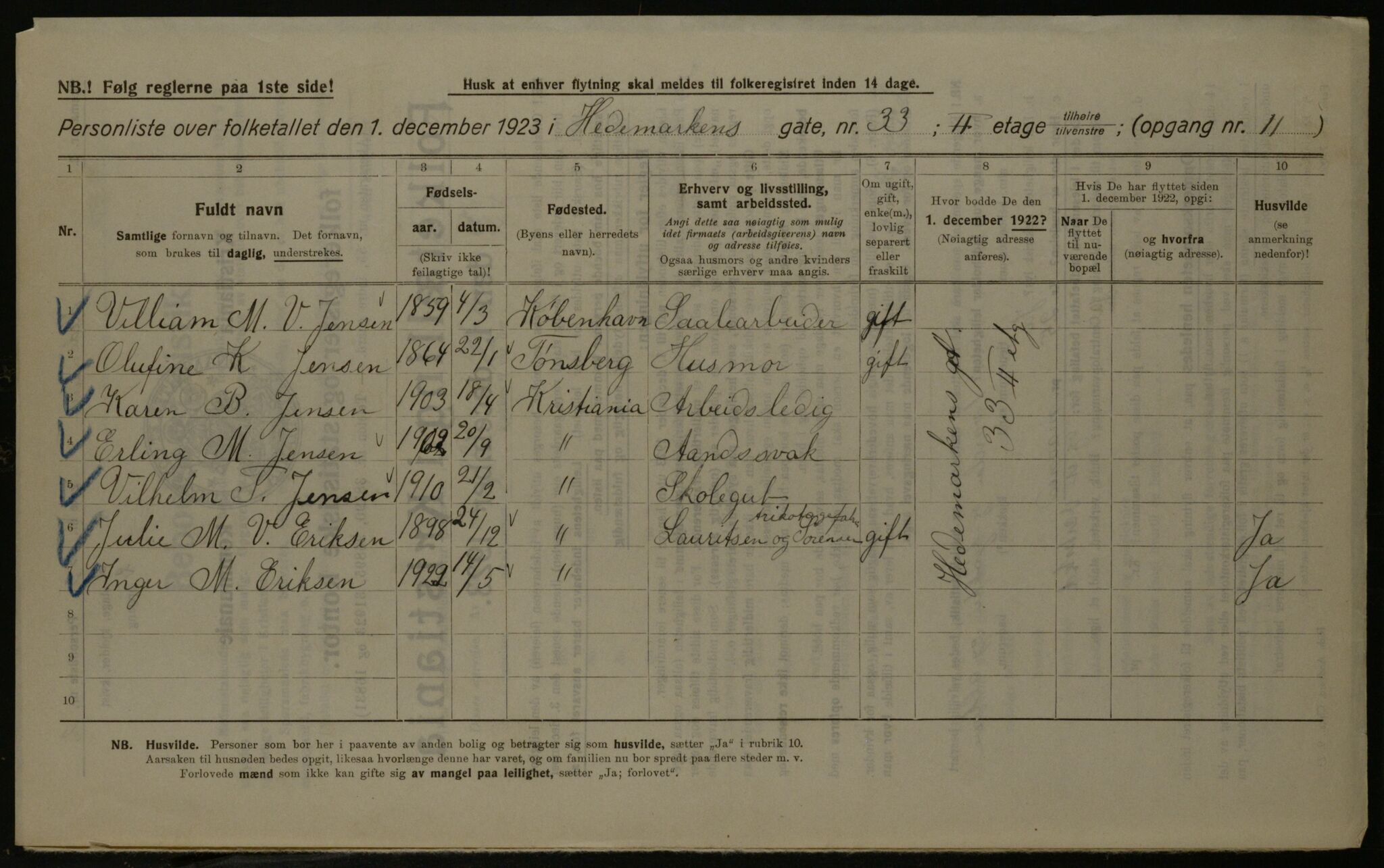 OBA, Kommunal folketelling 1.12.1923 for Kristiania, 1923, s. 40133