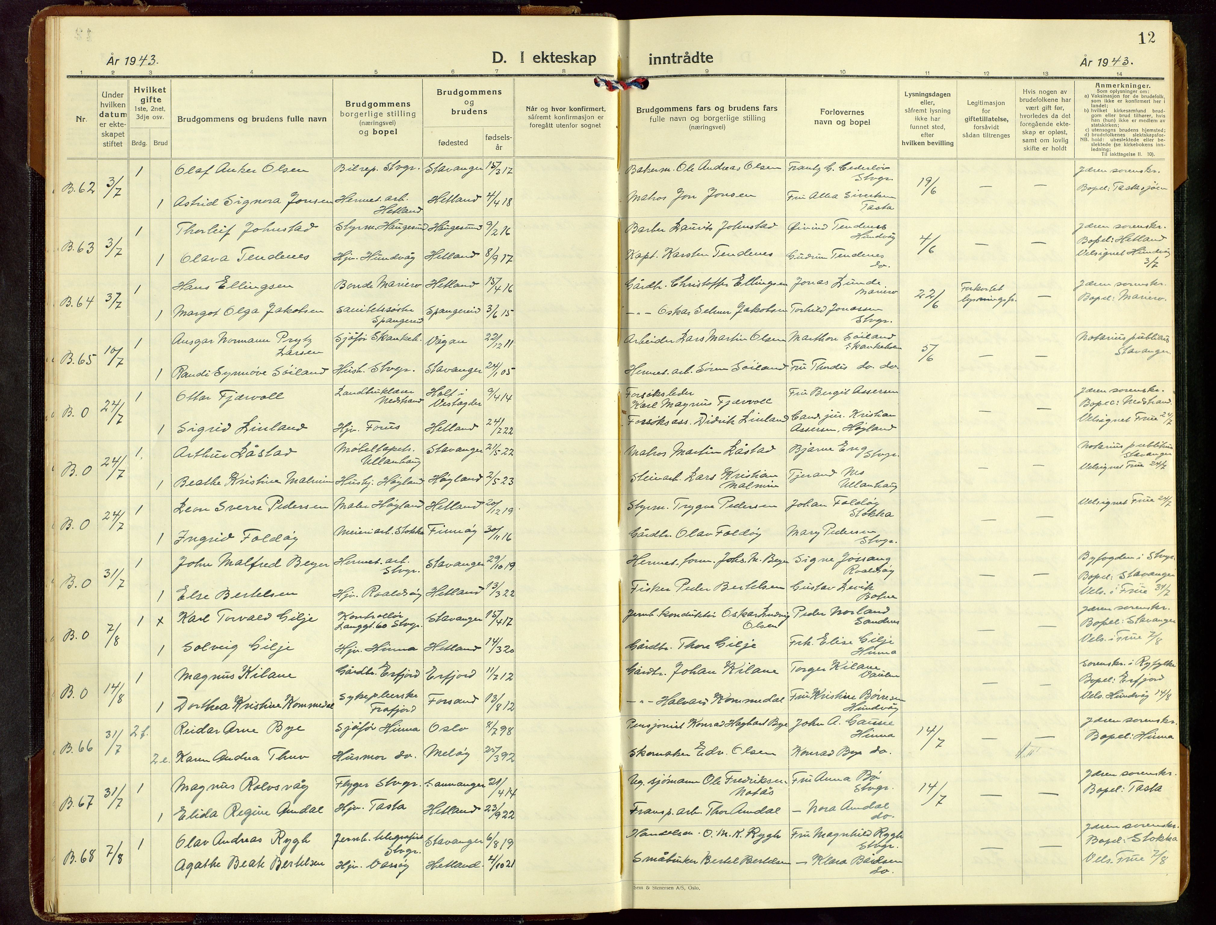 Hetland sokneprestkontor, AV/SAST-A-101826/30/30BB/L0016: Klokkerbok nr. B 16, 1942-1960, s. 12