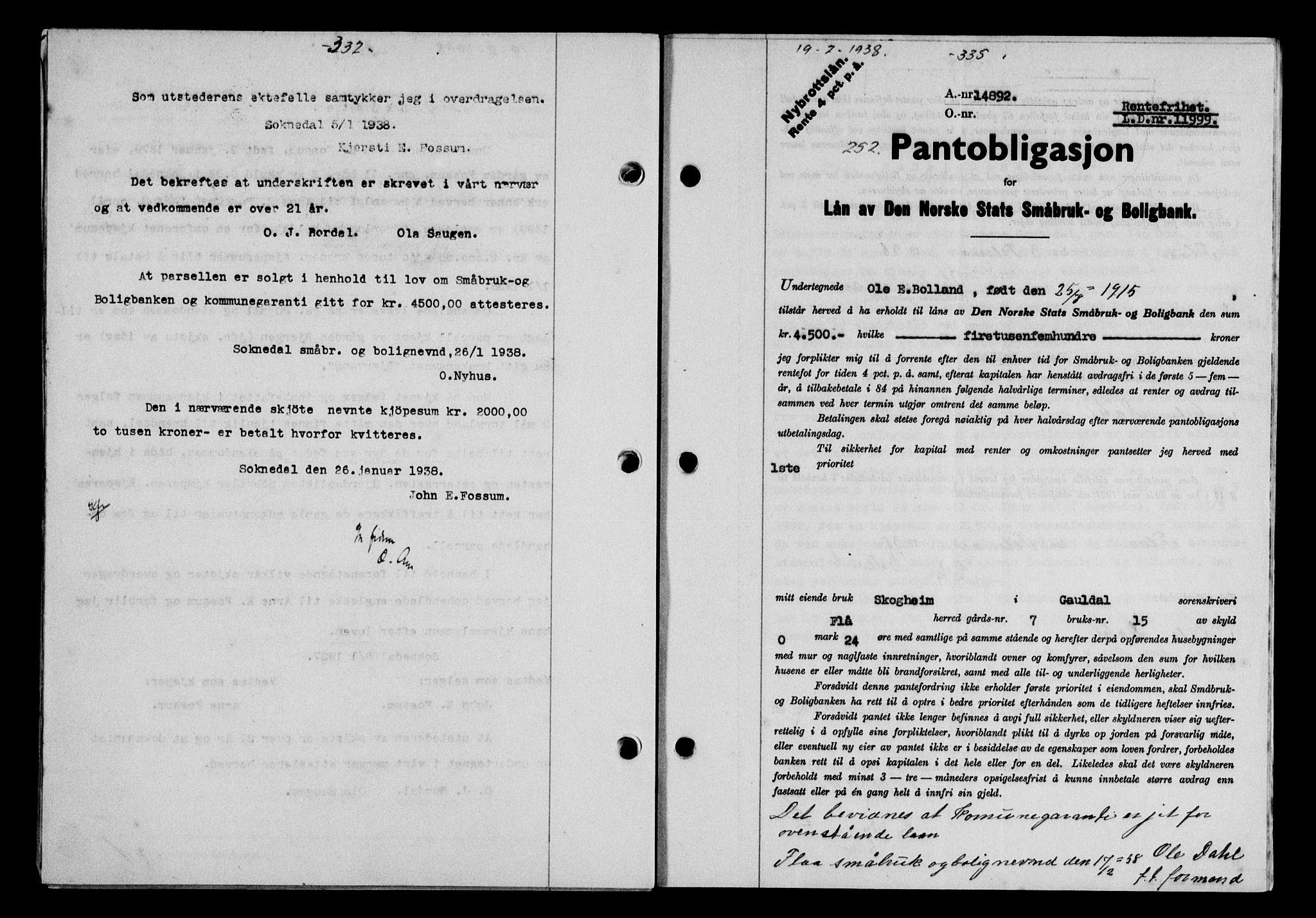 Gauldal sorenskriveri, SAT/A-0014/1/2/2C/L0048: Pantebok nr. 51-52, 1937-1938, s. 332, Dagboknr: 252/1938